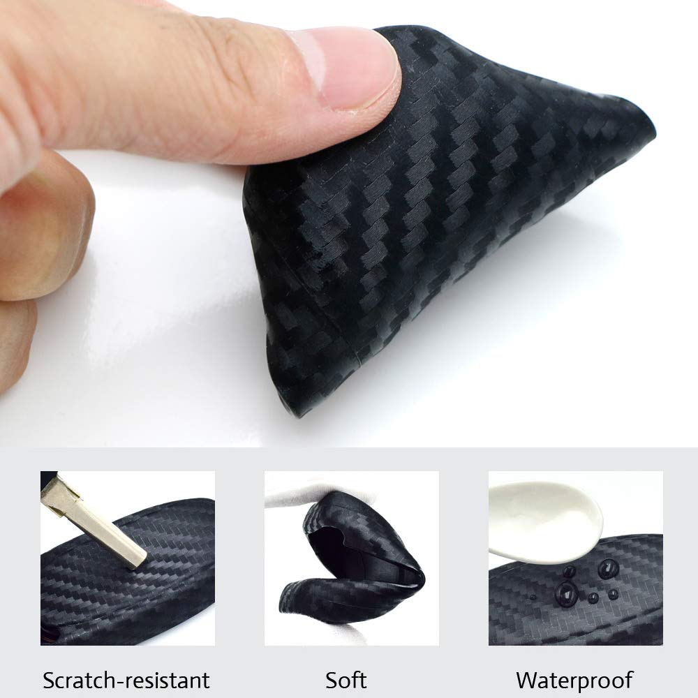 iJDMTOY Carbon Fiber Finish Soft Silicone Key Fob Cover Compatible with Audi 2017-up A4 A5 Q7 TT Smart Key (Black Twill Weave Pa