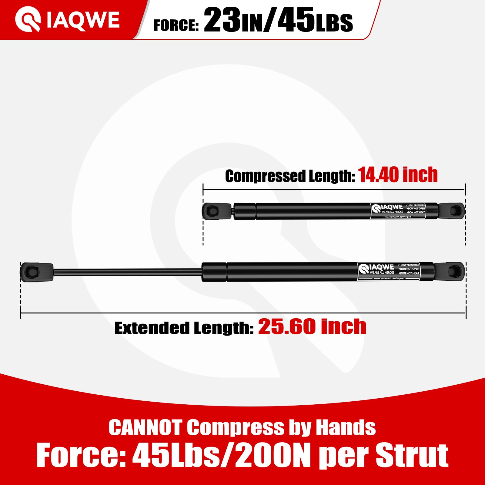 Iaqwe C1621219 26 Inch 45Lbs/298N Gas Struts Springs Shocks For Boat Cover Rv Bed Storage Heavy Duty Tool Box Lid Trash Bin Outd