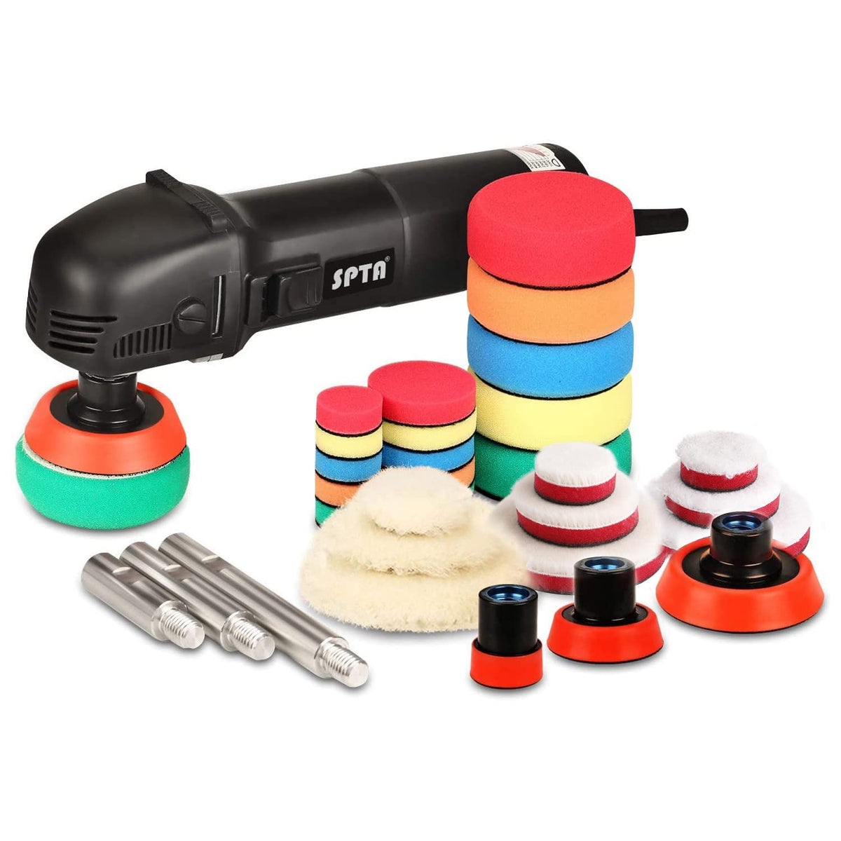 Spta Mini Polishing Machine Buffer Rotary Polisher Auto Detailing Superpolish With 27Pcs Detail Polishing Pad Mix Size Kit Buffi