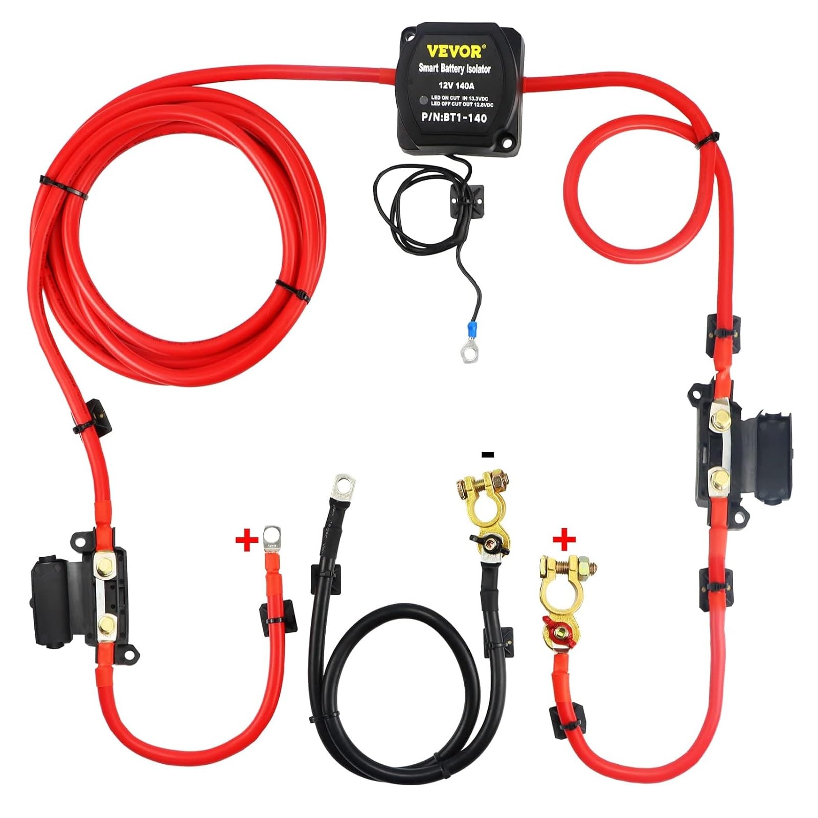 VEVOR Split Charge Relay Kit, 6mtr 12V, Automatic Dual Battery Isolator Kit with 140AMP Voltage Sense Relay VSR, Compatible with