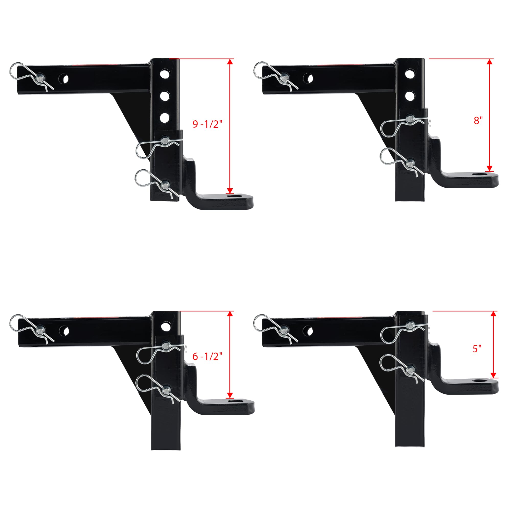 Tyt Adjustable Trailer Hitch Ball Mount, 6-Position Tow Hitch, Fits 2-Inch Receiver, With 1'' Hitch Ball Hole, 9-1/2'' Drop & 8-