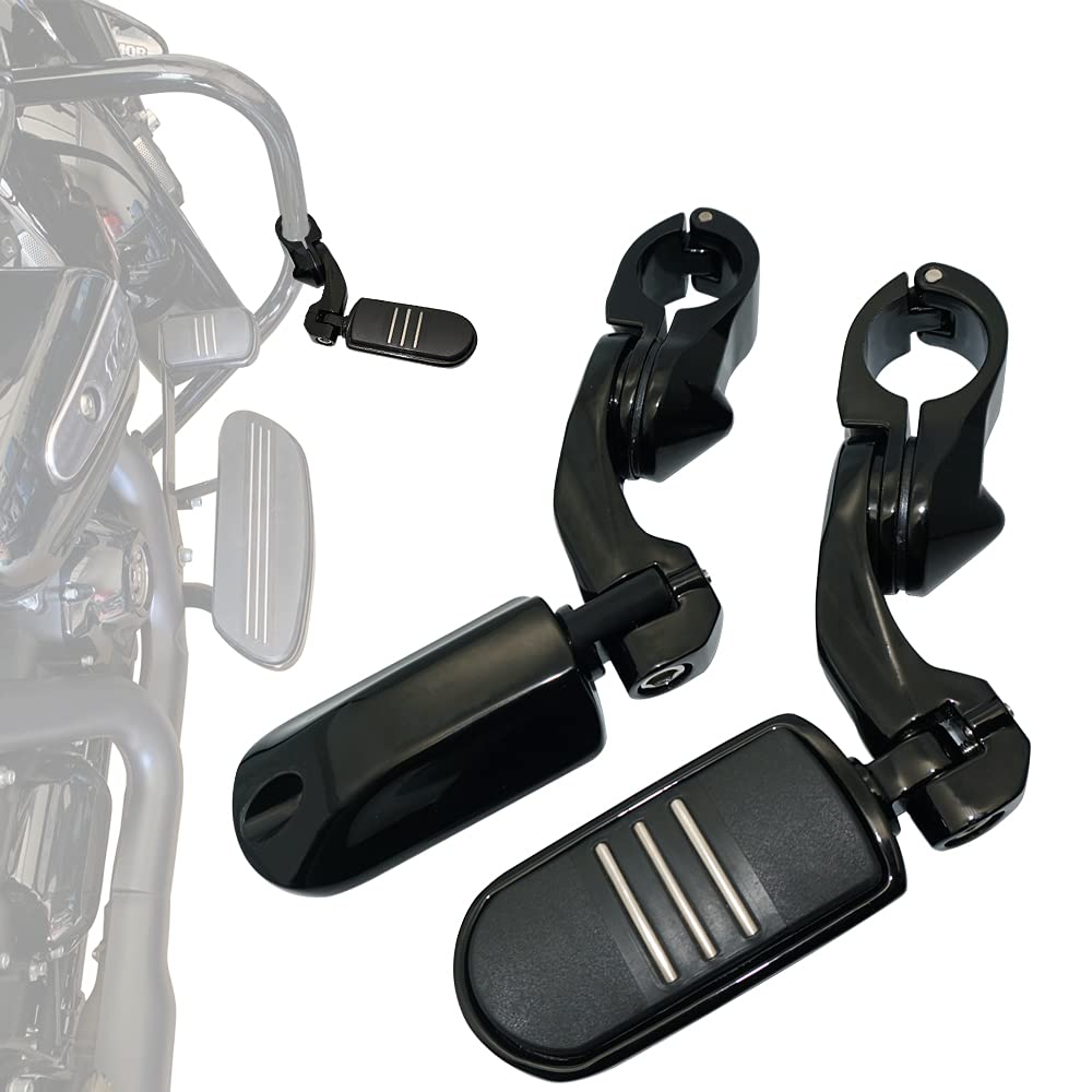 Fovplue 1.25' Highway Pegs,Motorcycle Angled Adjustable Highway Footpegs For Harley Davidson Touring Road King Road Glide Street Glide Electra Glide Softail Sportster With 1 1/4' Highway Bar Black