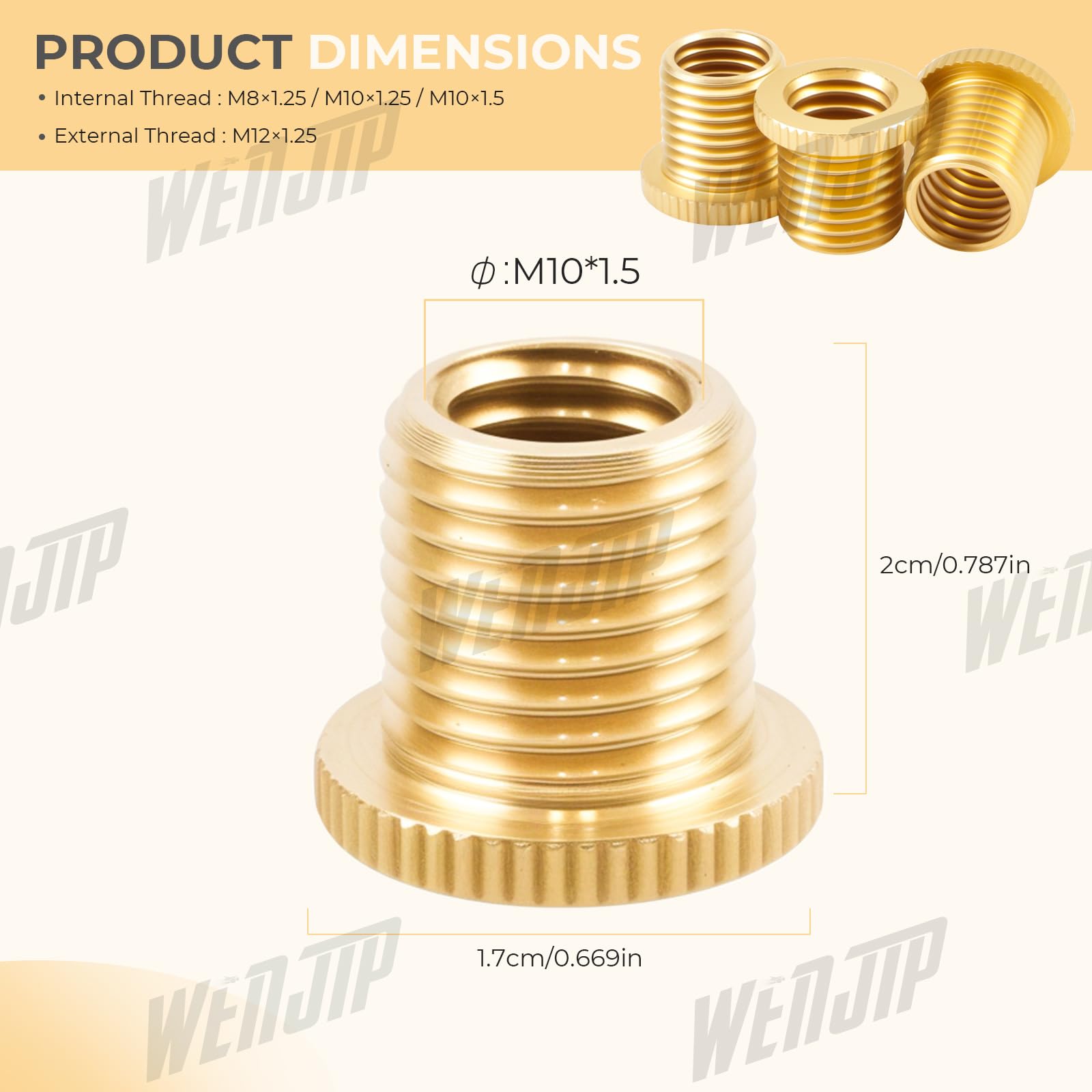 WENJTP 3PCS Shift Knob Thread Adapters M10 X 1.5 ID to M12 X 1.25 OD Thread Gear Shifter Knob Screw HTRACING