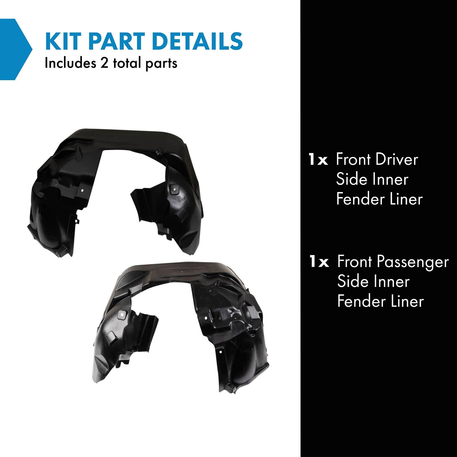 Trq Front Inner Fender Liner Set Compatible With 2019-2021 Jeep Renegade Ch1248209 Ch1249209