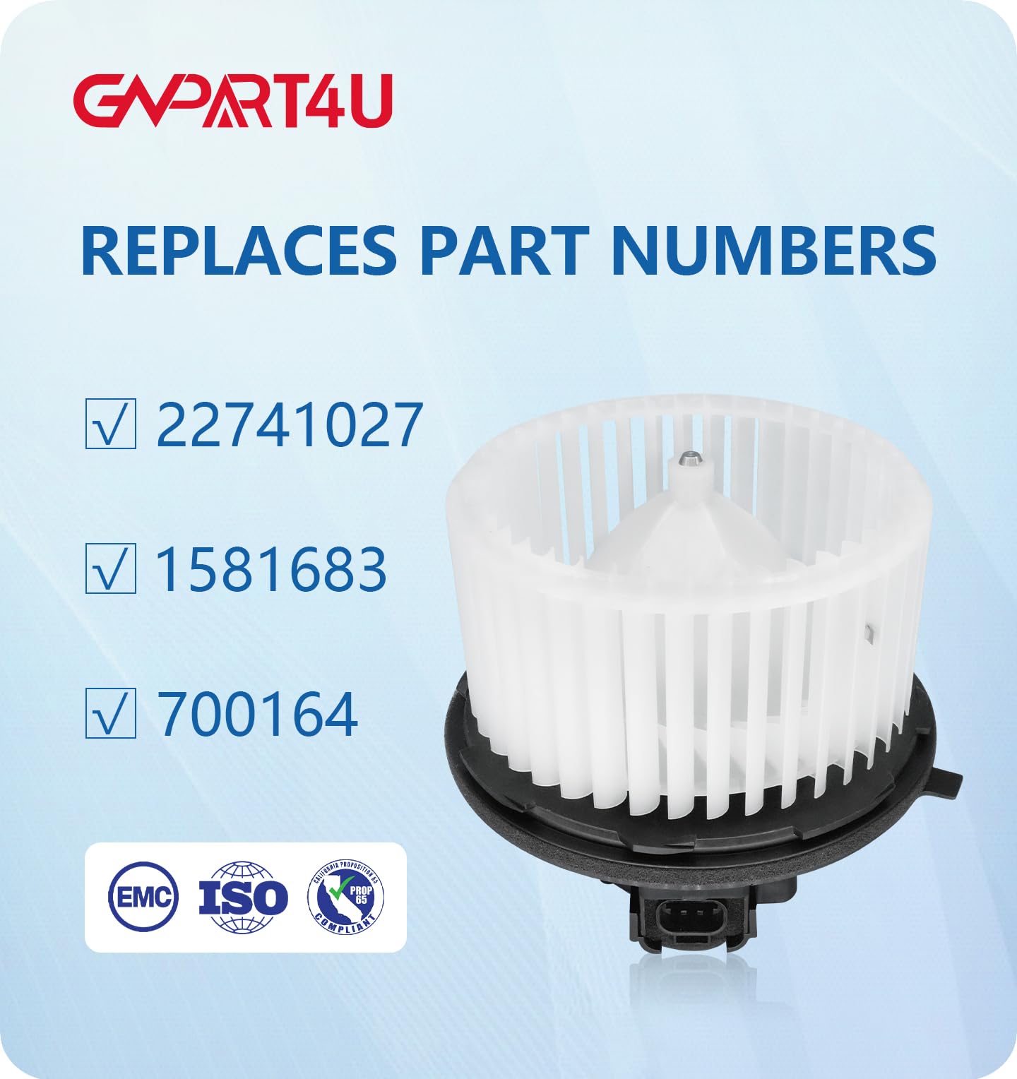 Gvpart4U Front Blower Motor 22741027 2007 2008 2009 2010 2011 2012 2013 2014 Chevy Tahoe Silverado Avalanche Suburban, For Gmc Y