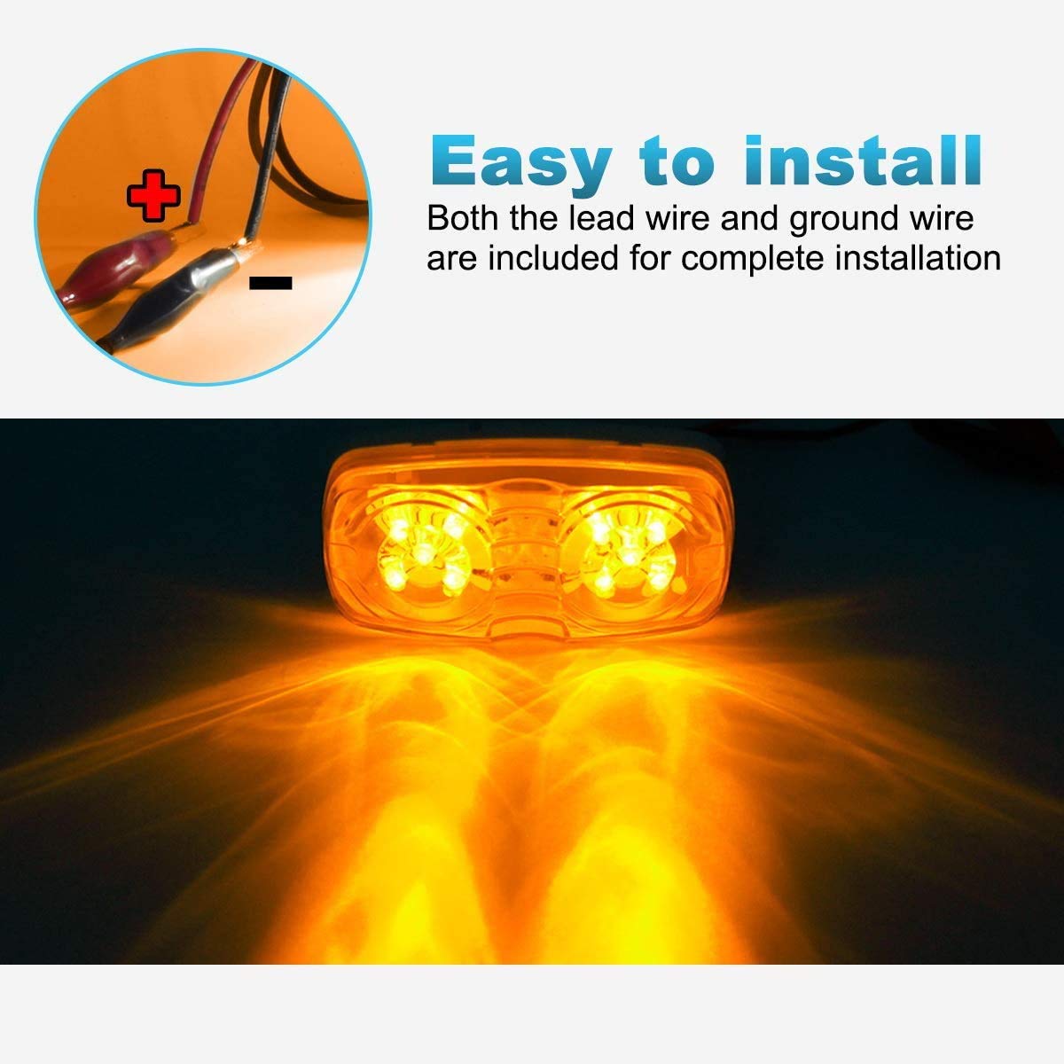 Partsam 5Pcs Amber 10 Led Marker Light, Double Bullseye Marker Lights, Rectangle Clearance Lights For Trailer Truck Camper Rv 12