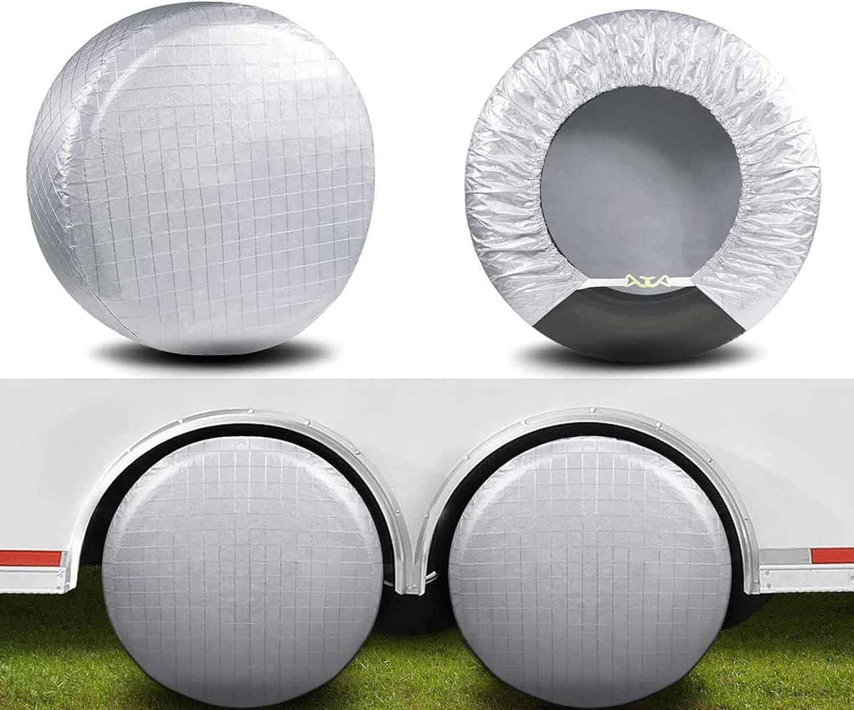 Amfor Tire Covers Set Of 4, Waterproof Anti-Uv Sun Snow Rain Tire Covers For Trailers, Rv, Camper, Suv, Truck, Fit 33-35 Inches