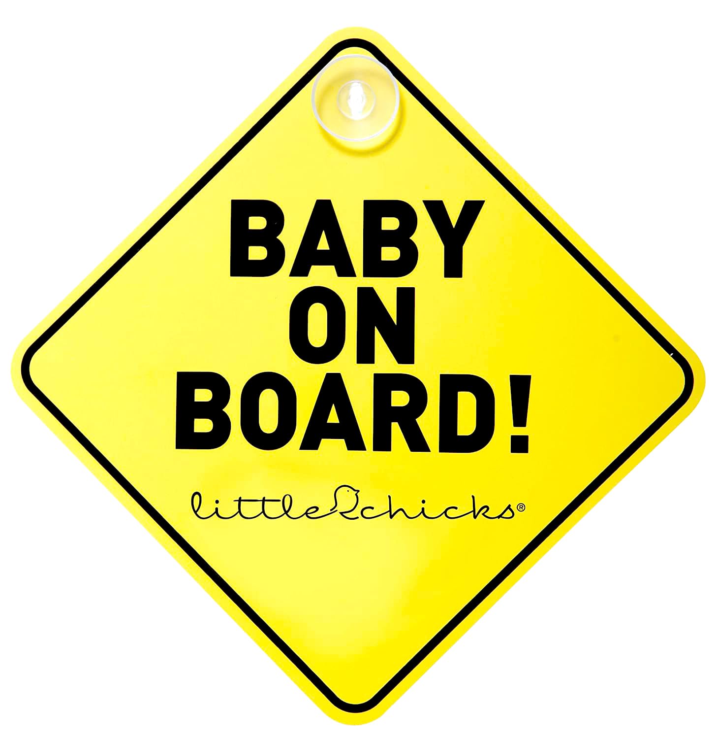 Little Chicks Baby On Board Car Sign Decal - Weather Resistant. Child Safety Awareness Warning Sticker With Suction Cups - Brigh