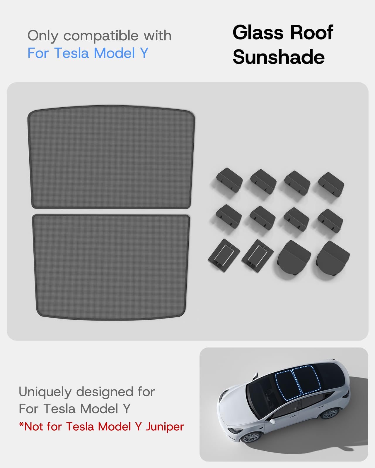 Sumk Sunshade Sunroof For Tesla Model Y Accessories 2024 [No Sag & No Gap] Top Glass Roof Shade For Tesla Model Y 2025-2020 Fold