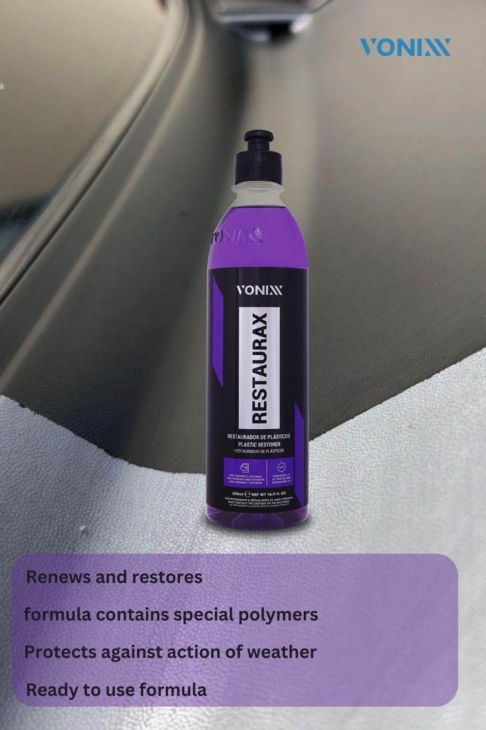 Vonixx Restaurax Plastic Surface Renewal & Protection Solution | Glossy Finish | Interior & Exterior Care | Long-Lasting Results