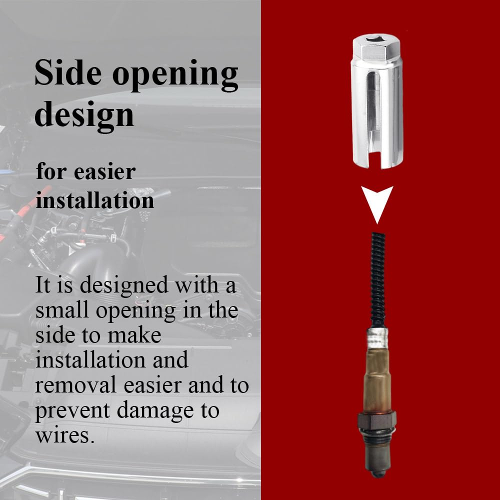 Winuerk Oxygen Sensor Socket, 7/8'' Automotive Replacement Oxygen Sensors With Side Wire Cutout, Opening Size 0.39'' O2 Sensor R