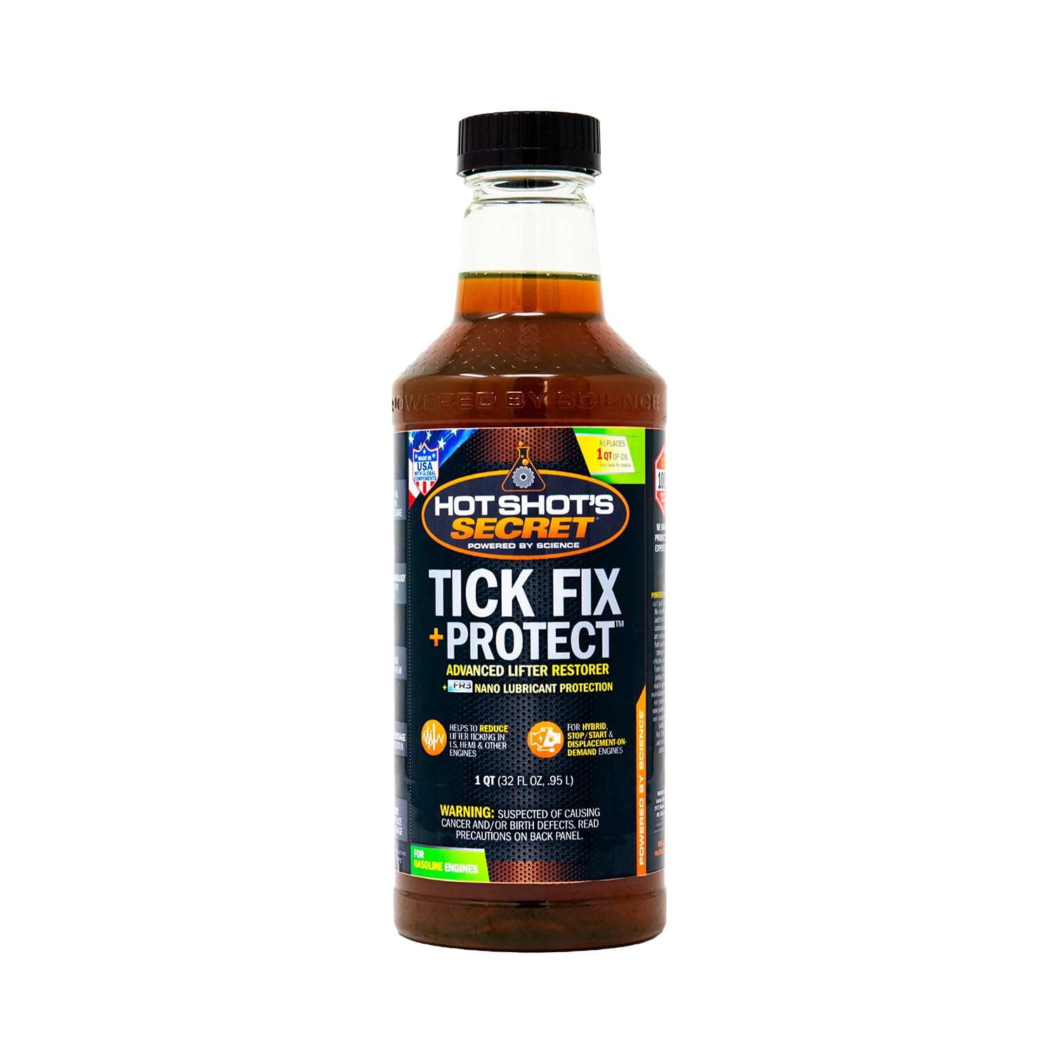 Hot Shots Secret Tick Fix + Protect 32 fl oz - Engine Oil Additive for Gas Engines, Reduces Lifter Tick and Engine Noise, FR3 Na