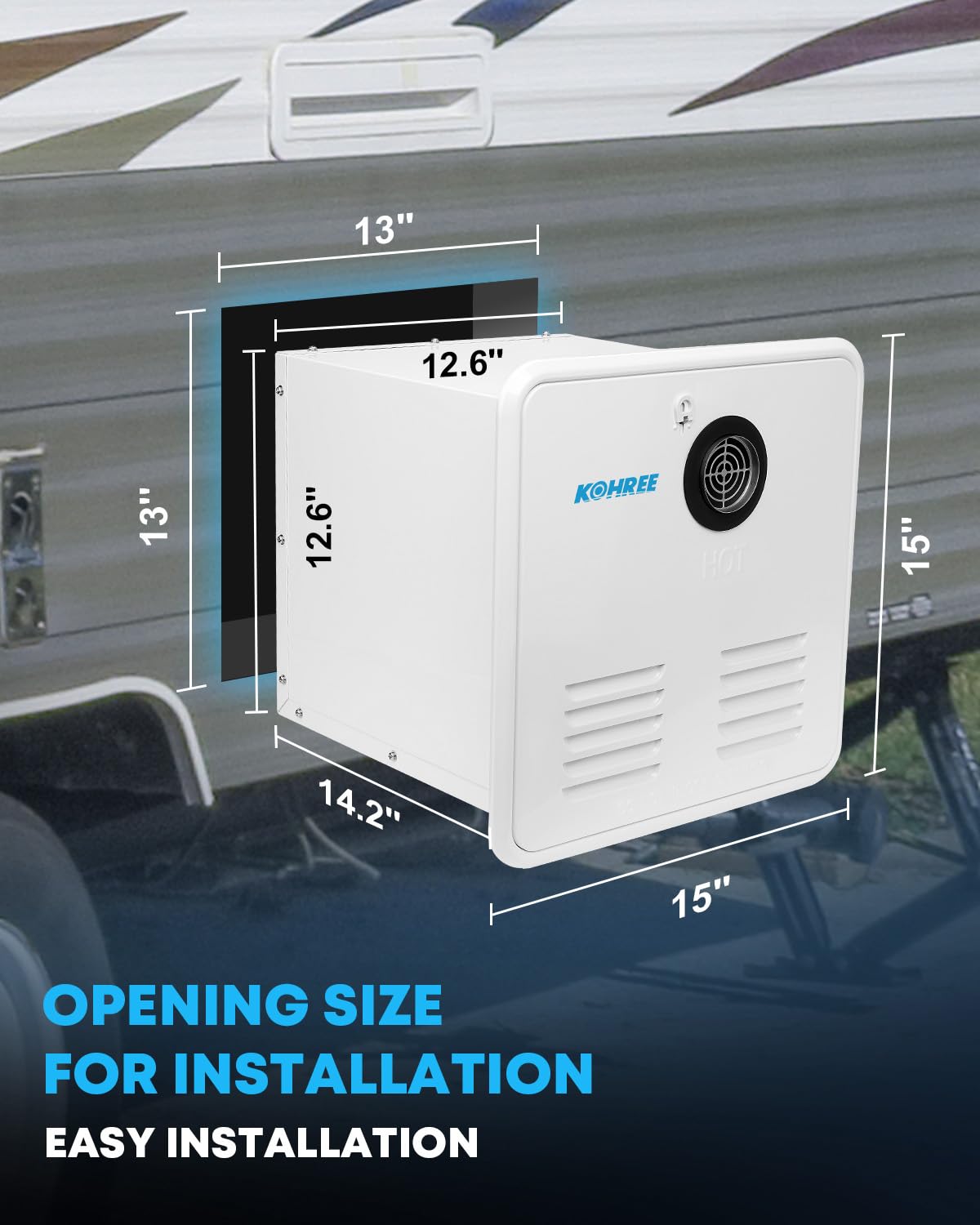 Kohree RV Tankless Water Heater, Upgraded 60,000 BTU RV Water Heater with 15 x 15 inches White Door and Remote Controller, 12V D