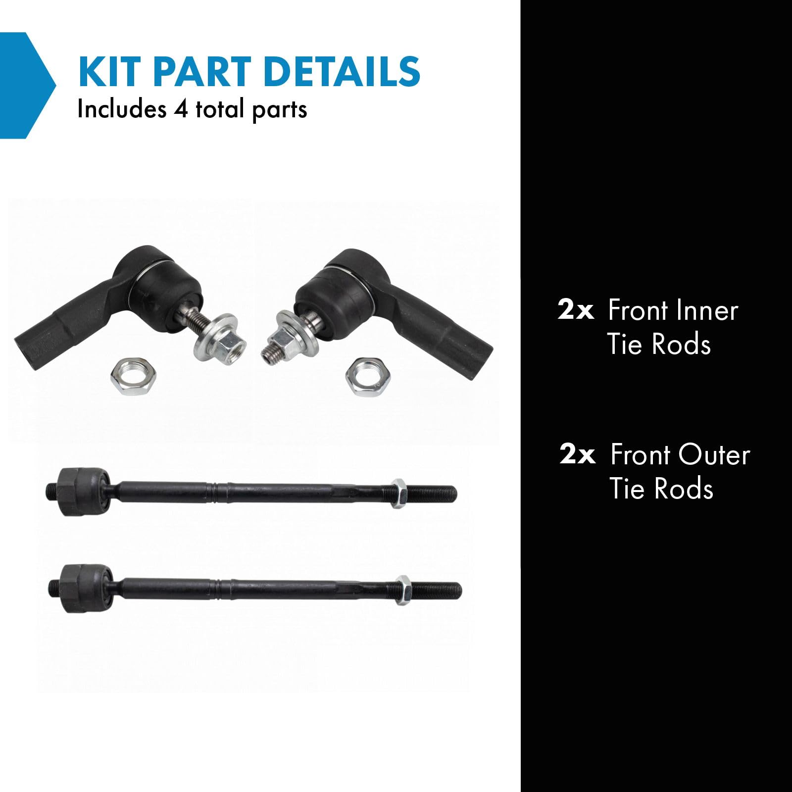 Trq Front Tie Rod Set Compatible With 2014-2018 Jeep Cherokee