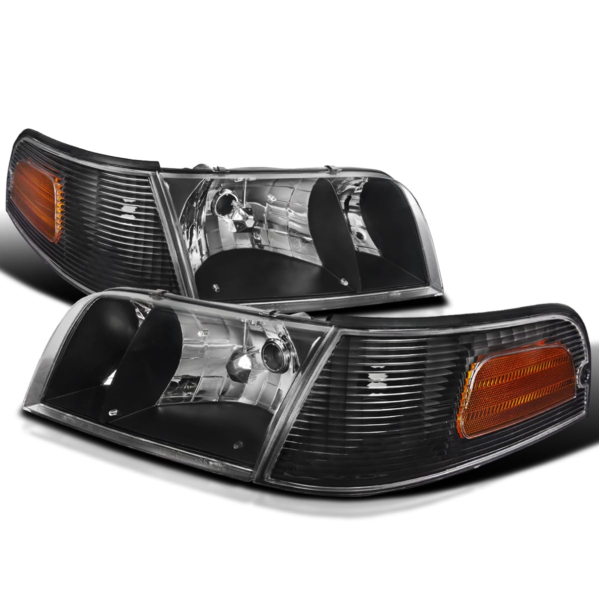 Spec-D Tuning Black Housing Clear Lens Headlights + Corner Lights Compatible With 1998-2011 Ford Crown Victoria L+R Pair Head Li