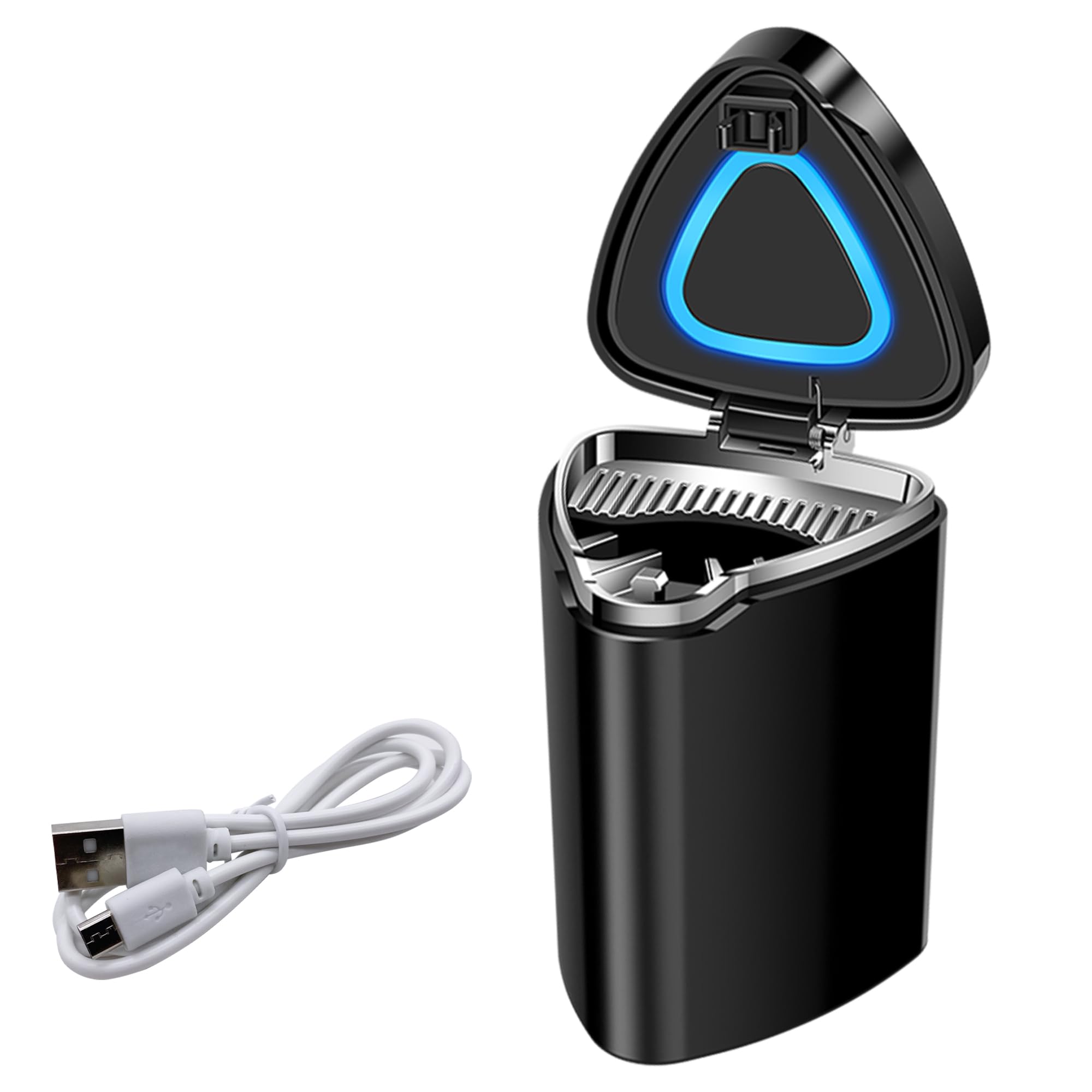 Wainynyda Car Ashtray With Lid Smell Proof, Smokeless Ashtray, Mini Car Trash Can With Rechargeable Led Light And Usb Line