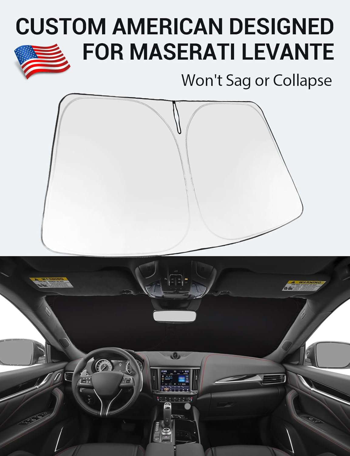 Proadsy 2025 Upgrade Windshield Sun Shade Custom Fit 2017-2023 2024 2025 Maserati Levante Foldable Front Sunshade Protector Sun