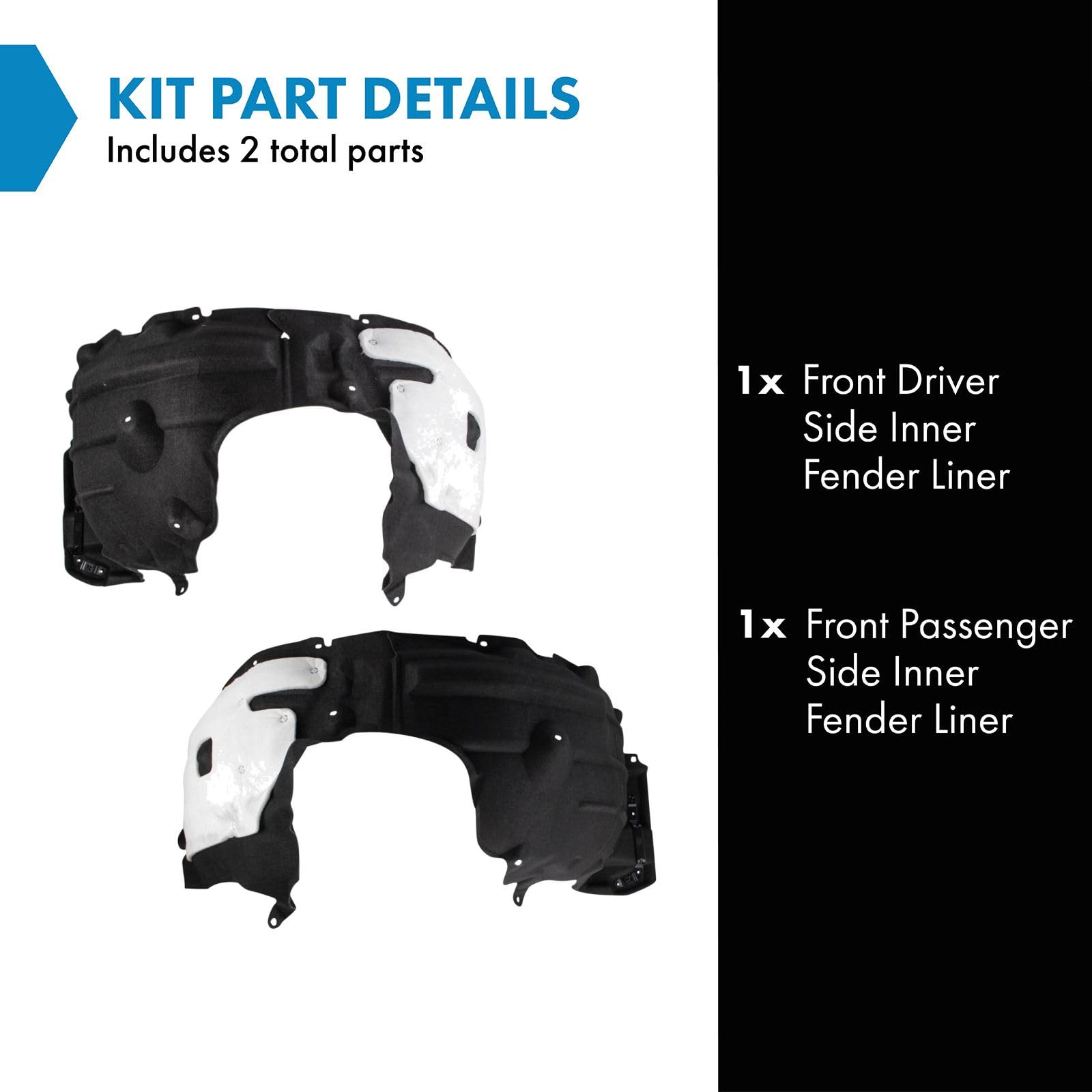 Trq Front Inner Fender Liner Set Compatible With 2020-2023 Toyota Highlander To1248240 To1249240