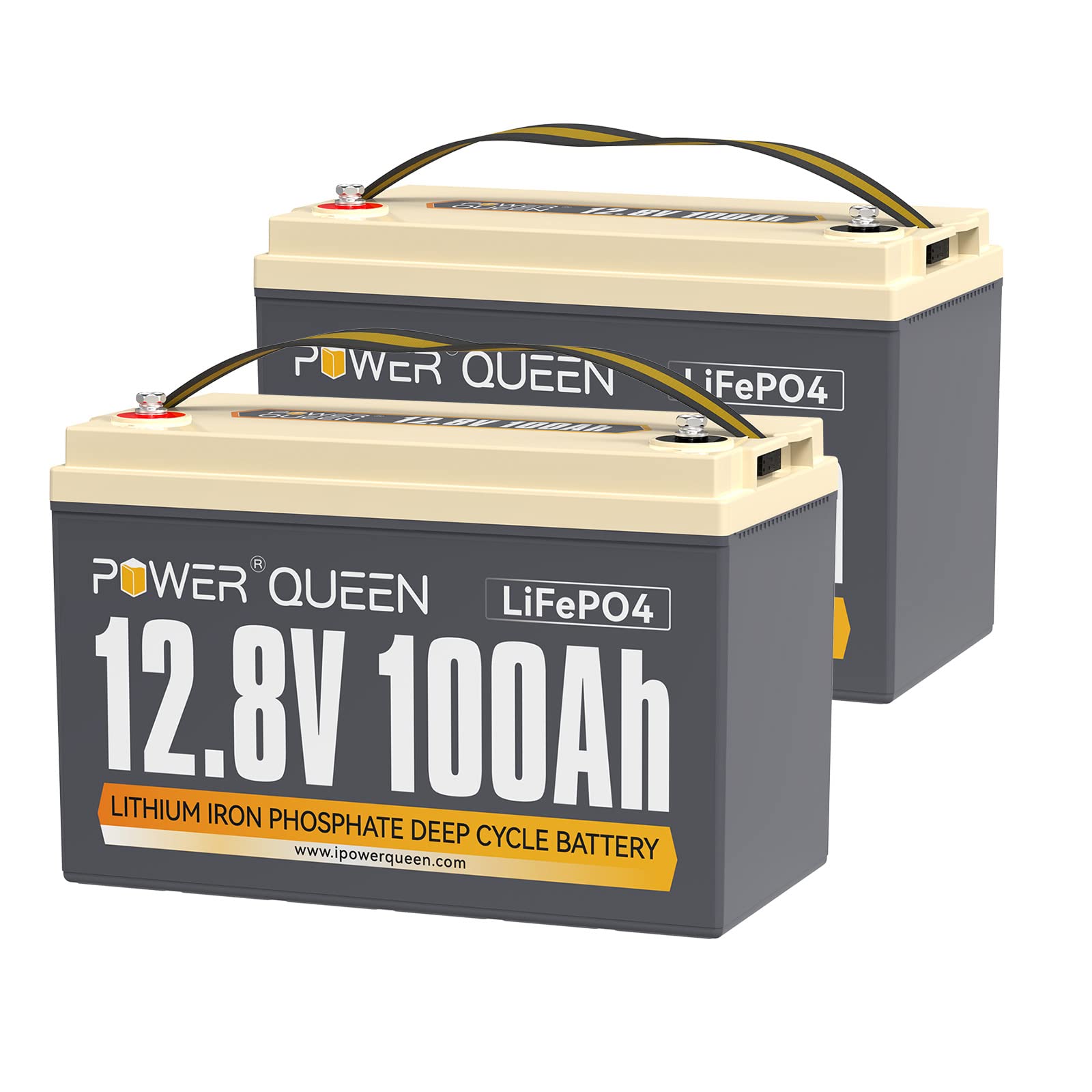 Power Queen 2 Pack 12.8V 100Ah Lifepo4 Battery, Built-In 100A Bms, Lithium Battery 2560Wh, Up To 15000+ Cycles, Support In Series/Parallel, Widely Used For Solar Home System, Rv, Off-Grid Life