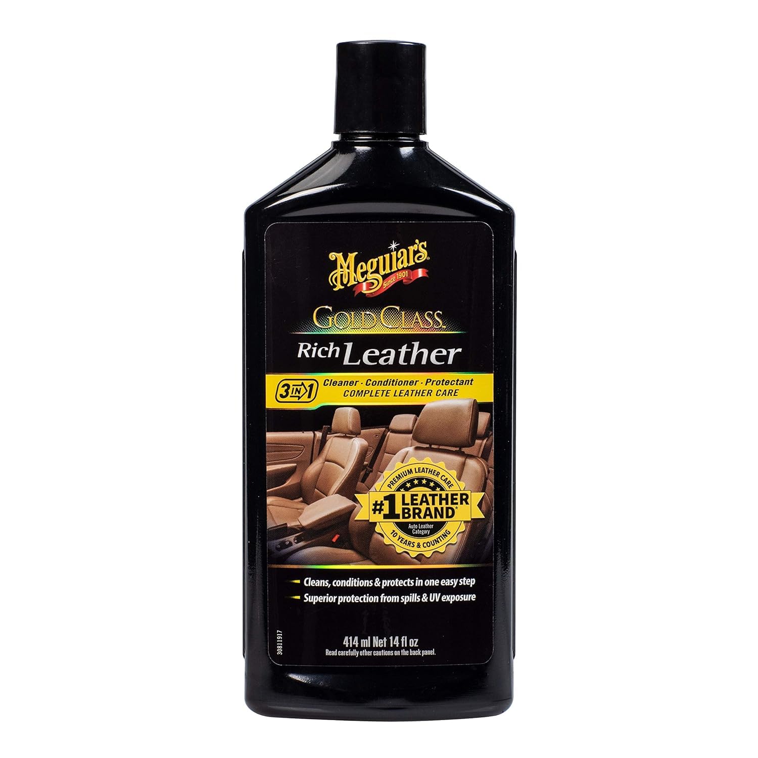 Meguiar's G7214 Gold Class Rich Leather Lotion - Cleans, Conditions & Protects for Complete Leather Care - 14 Oz Bottle