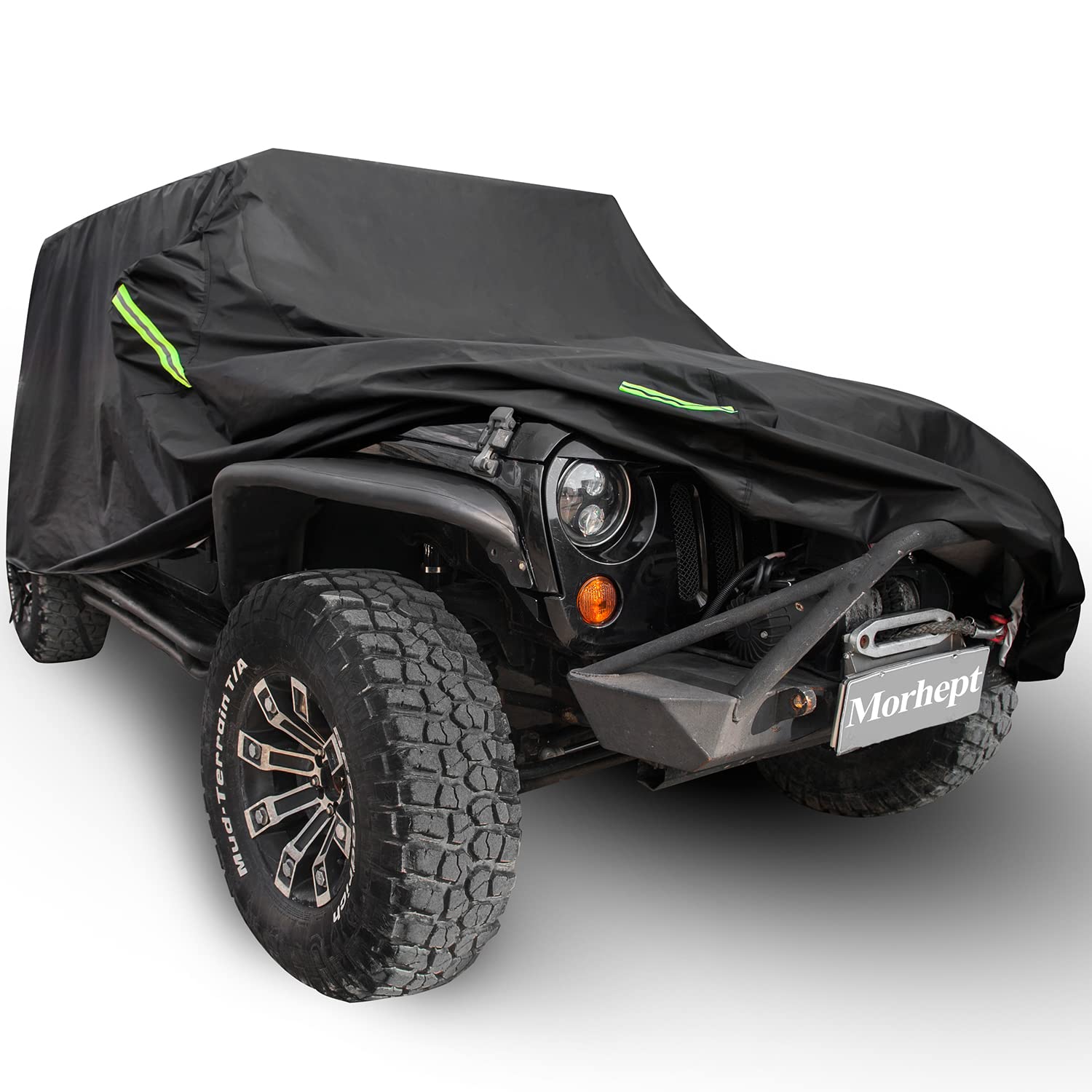 Morhept Waterproof Cover For Jeep Wrangler Jk Jl Cj Yj Tj 2 Door 1987-2023 Outdoor Sun Rain Wind Snow Protection Dustproof Covers With Driver Door Zipper Black
