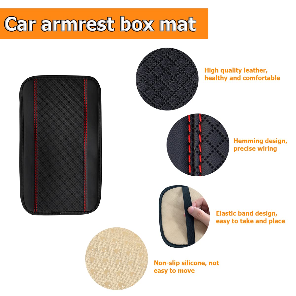 8Sanlione Car Armrest Storage Box Mat, Fiber Leather Car Center Console Cover, Car Armrest Seat Box Cover Accessories Interior Protection For Most Vehicle, Suv, Truck, Car (Black/Red)