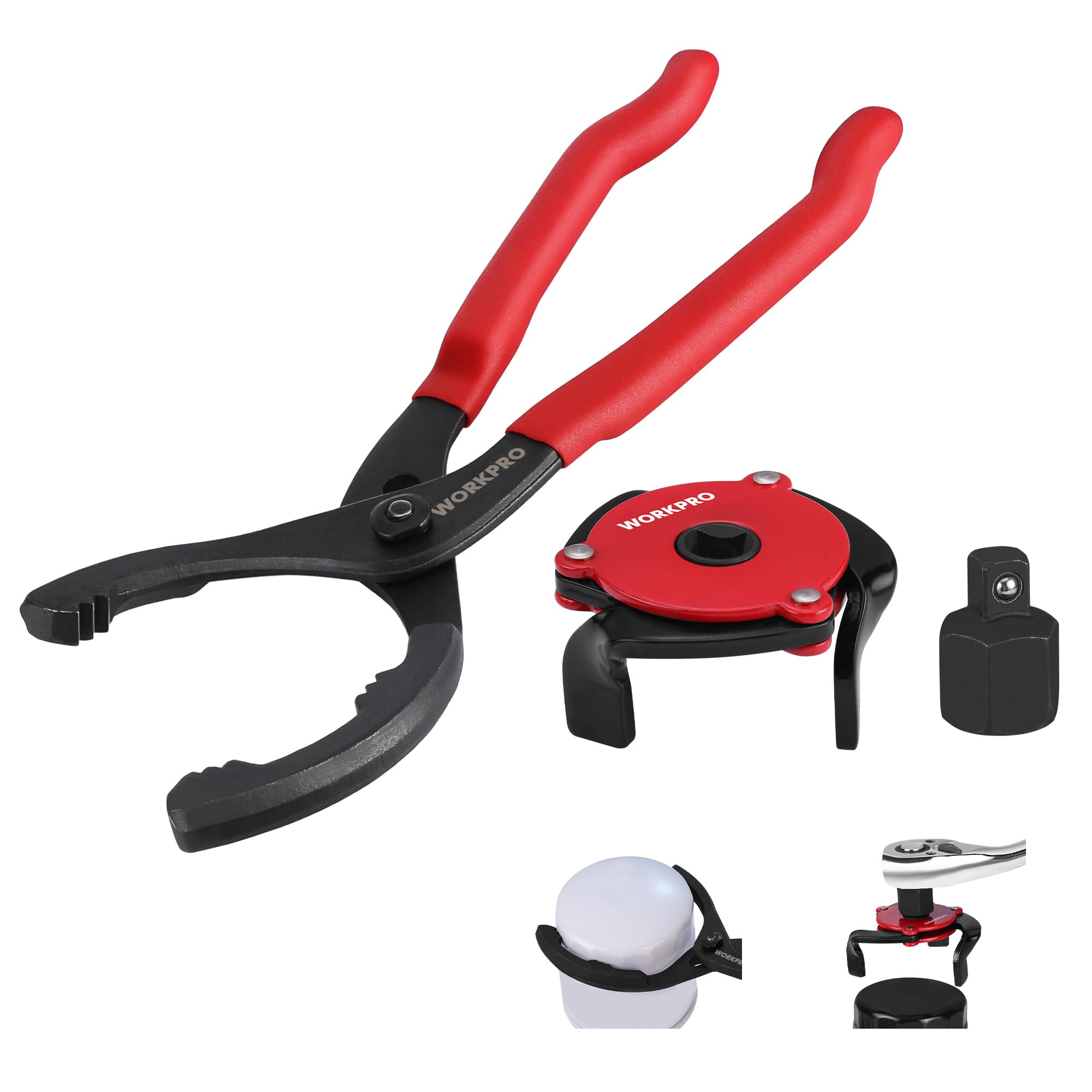 WORKPRO 2-Piece Oil Filter Wrench Set, 12    Adjustable Oil Filter Plier & 3-Jaw Universal Oil Filter Removal Tool, for Easy Oil
