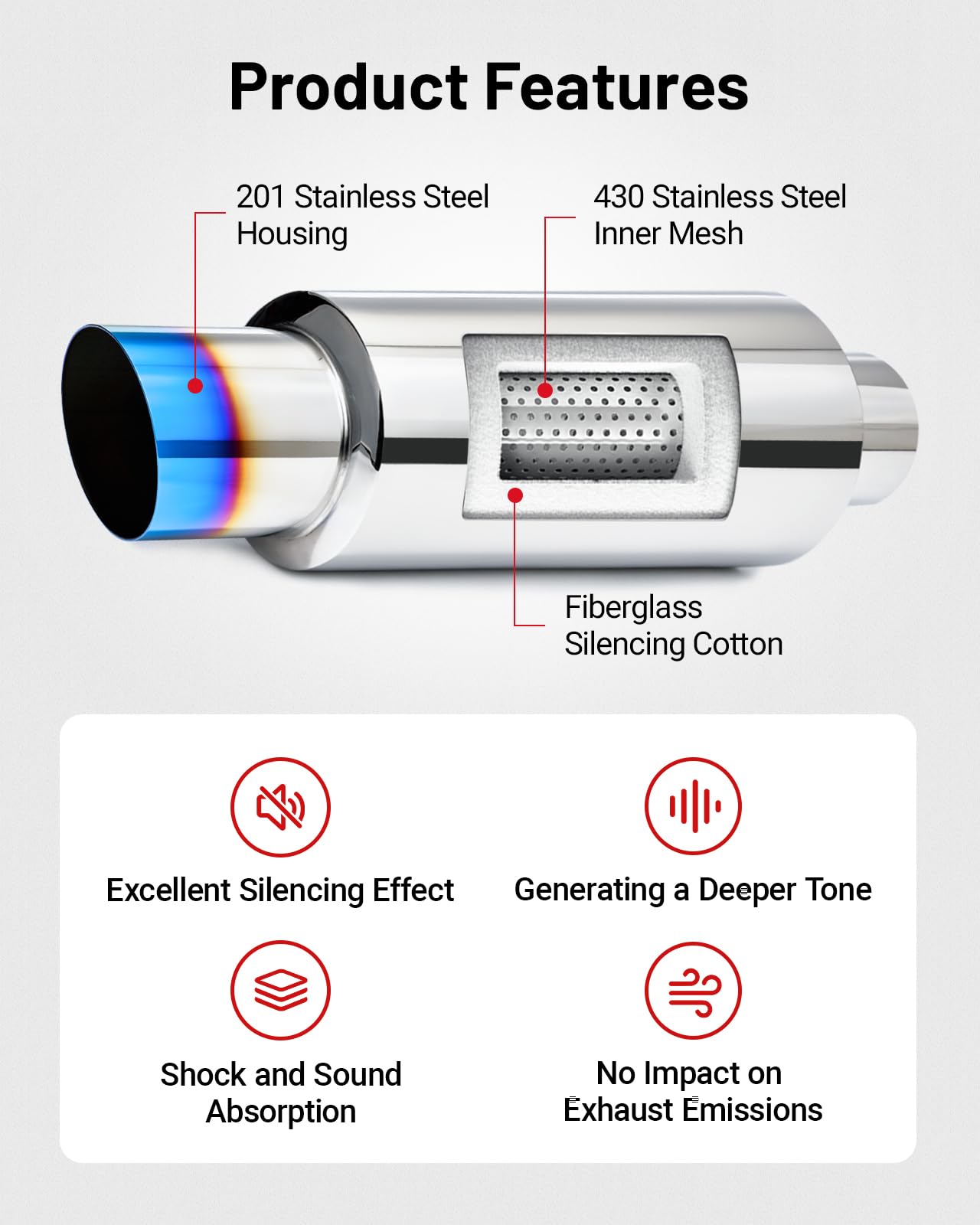 Evil Energy Exhaust Muffler,Stainless Steel Exhaust Tip,Universal 14.6 '' Length (Burnt,2.25 '' Inlet 3 '' Outlet)