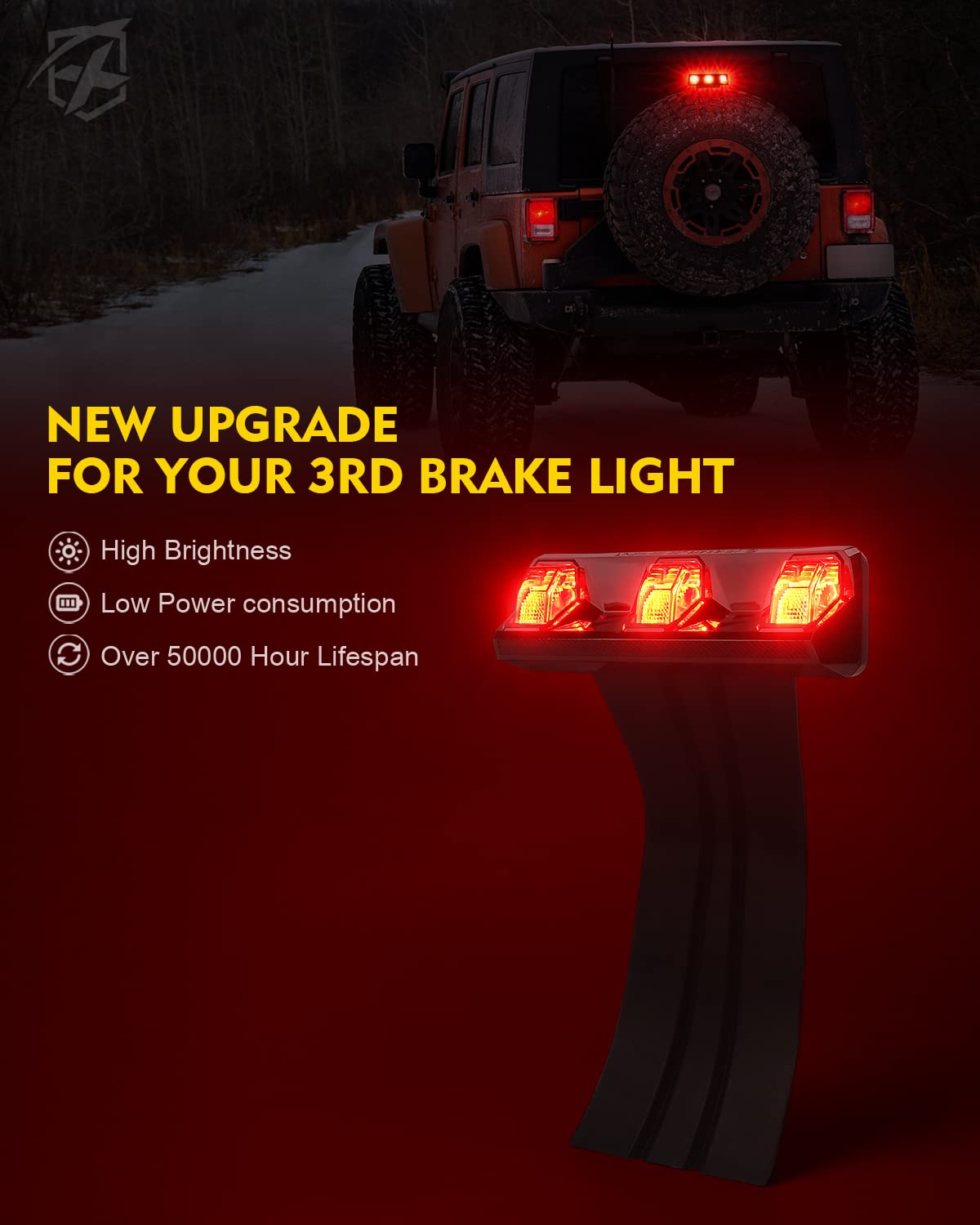 Xprite Led Third Brake Lights With Modern Designed, Brighter High Mount Stop Tail Light Compatible With Jeep Wrangler Jk Jku 200