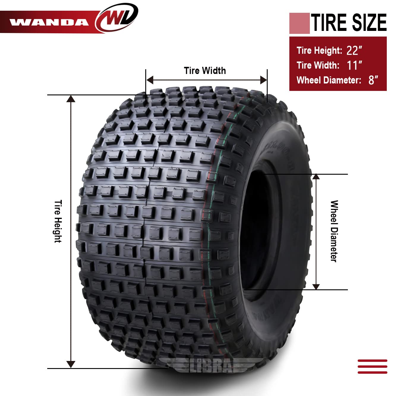 2 New Wanda Atv Tires 22X11-8 22X11X8 4Pr P323- 10032