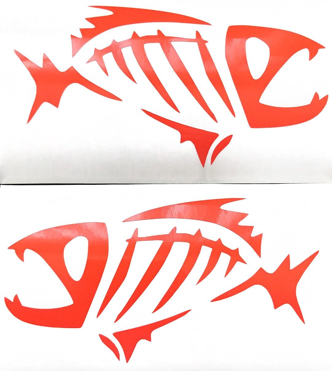 2 x Fish Skeletons Mirror Image Decal Vinyl Sticker Car Truck Laptop Boat Tumbler Yeti Decor (Orange, 5'')