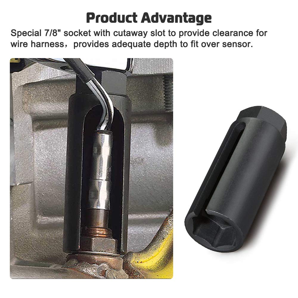 Oxygen Sensor Socket With Side Wire Cutout 3/8” Inch Drive X 7/8” (22Mm) Fits All Vehicle O2 Removal And Installation Offset Oxygen Sensor Socket