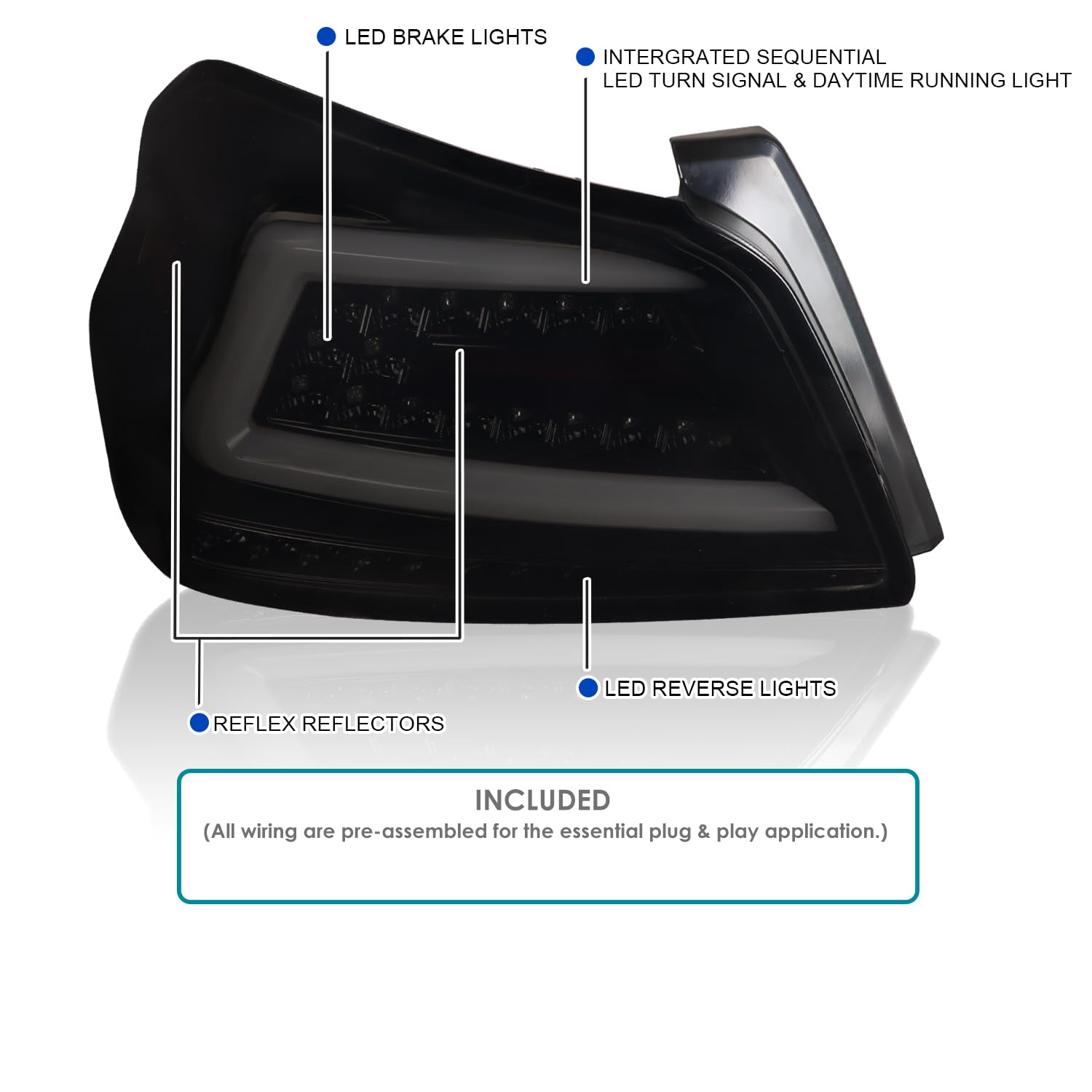 SPEC-D Tuning LED Tail Lights for 2015-2021 Subaru WRX/WRX STI - Black Smoke Housing with White Sequential LED Tube