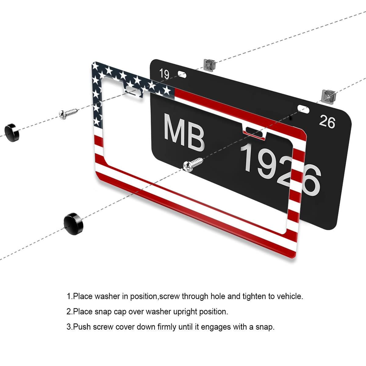 Patriotic American Flag License Plate Frame Stainless Steels Red White Blue Car Tag Holder Frames with 2 Holes and Screws 12 x 6