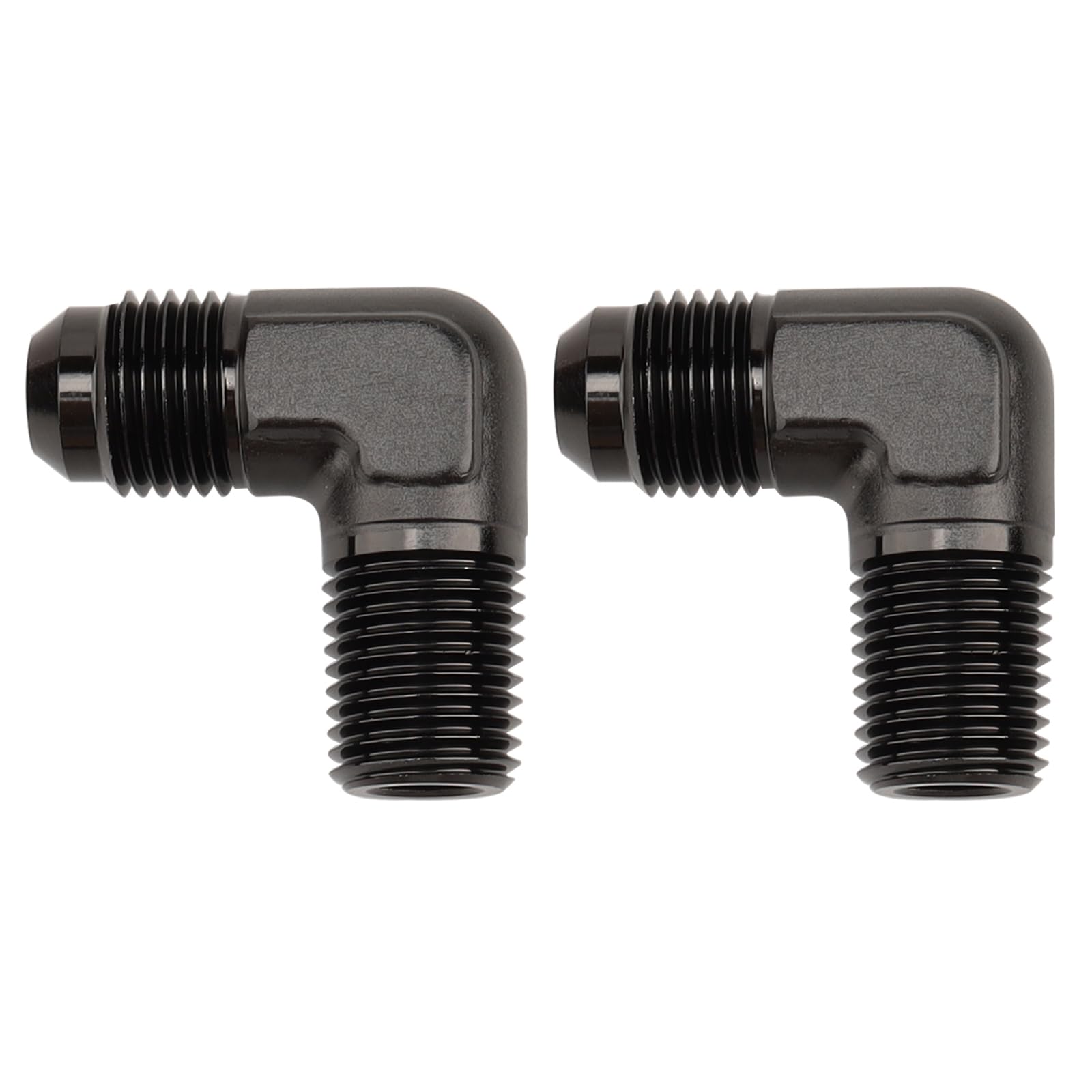 Ac Performance 90 Degree Elbow -6 An Male To 3/8'' Npt Male Fitting Adapter Connector Aluminum Black, Pack Of 2