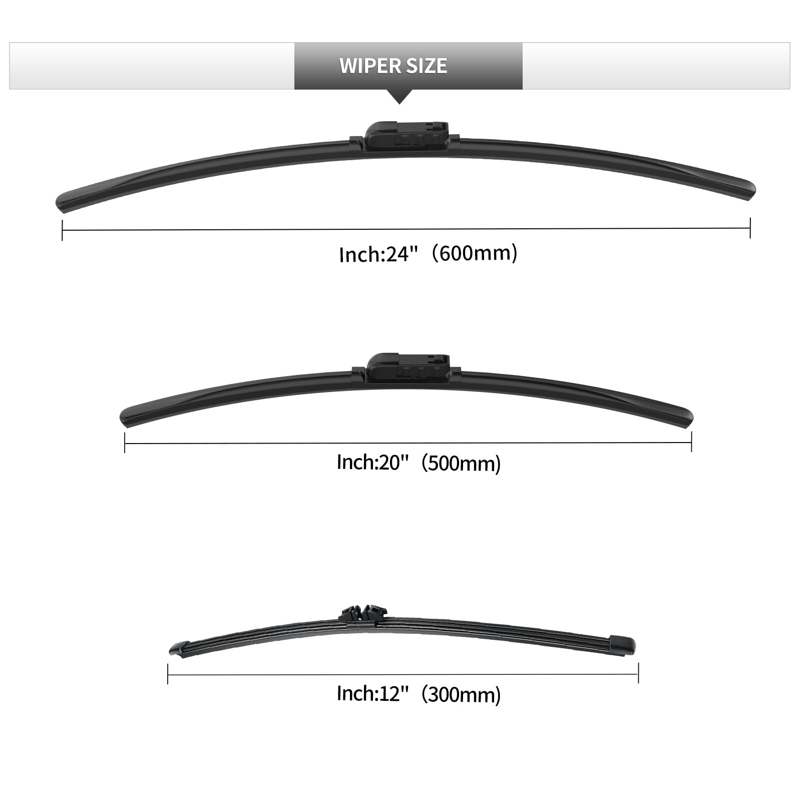 Gardimu Front And Rear Windshield Wiper Blades, 3 Pcs Front And Back Windshield Wipers Blades Replacement For Ford Mustang Mach