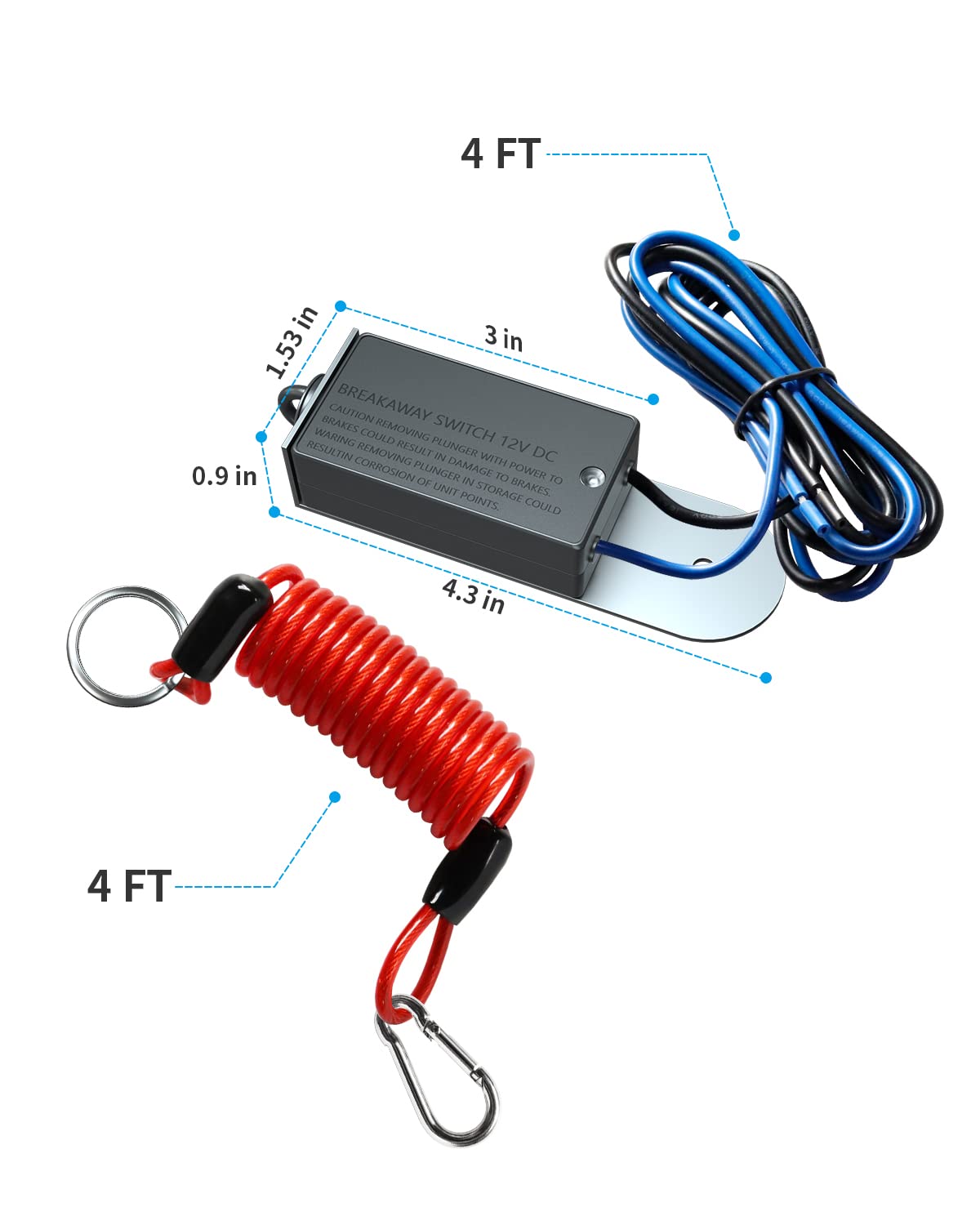 Trailer Breakaway Switch With 4 Ft Breakaway Coiled Cable - Electric Brake Switch For Rv/Camper Towing Trailer