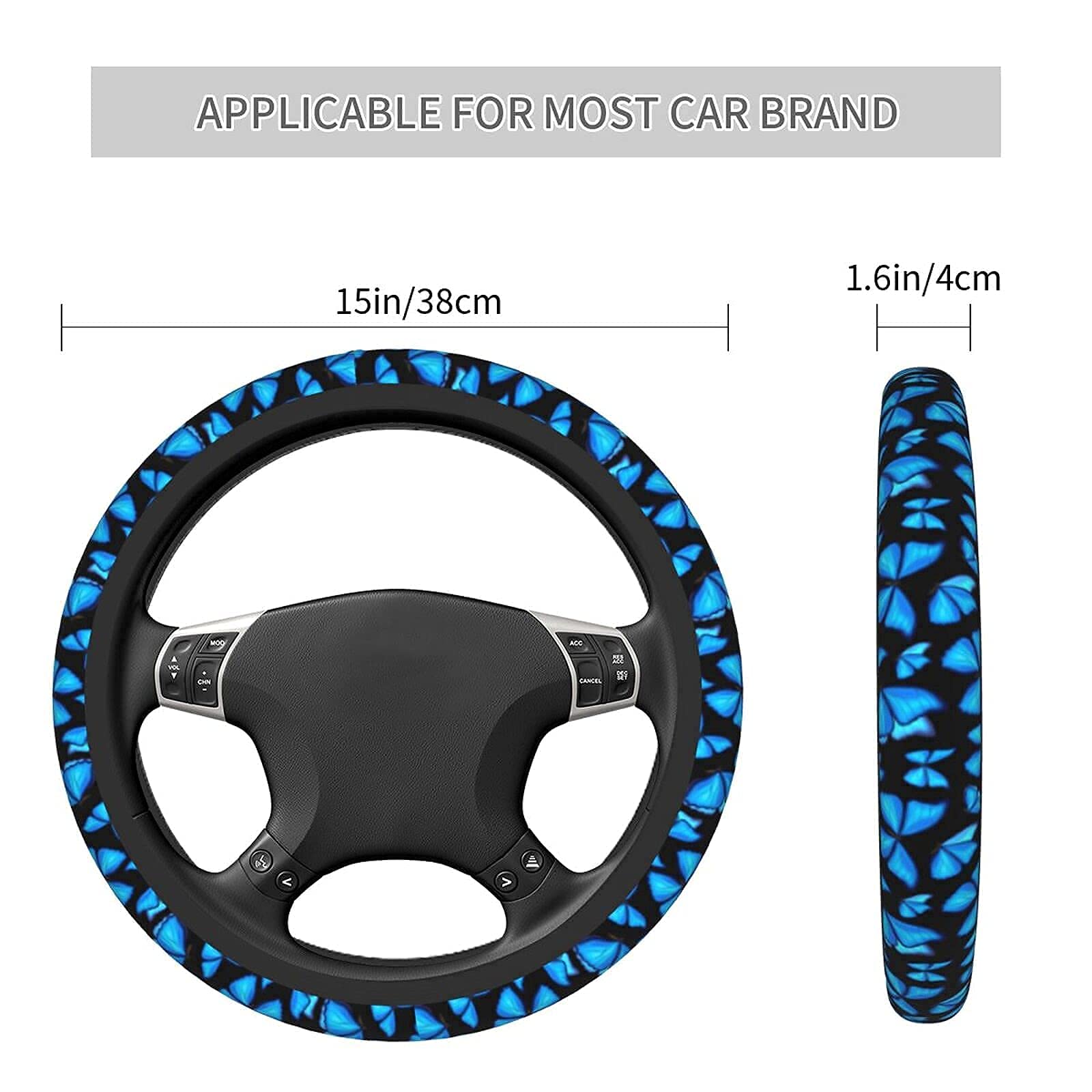 Blue Butterfly Steering Wheel Covers Non Slip Neoprene Steering Wheel Protector Universal 15 Inch For Women Men