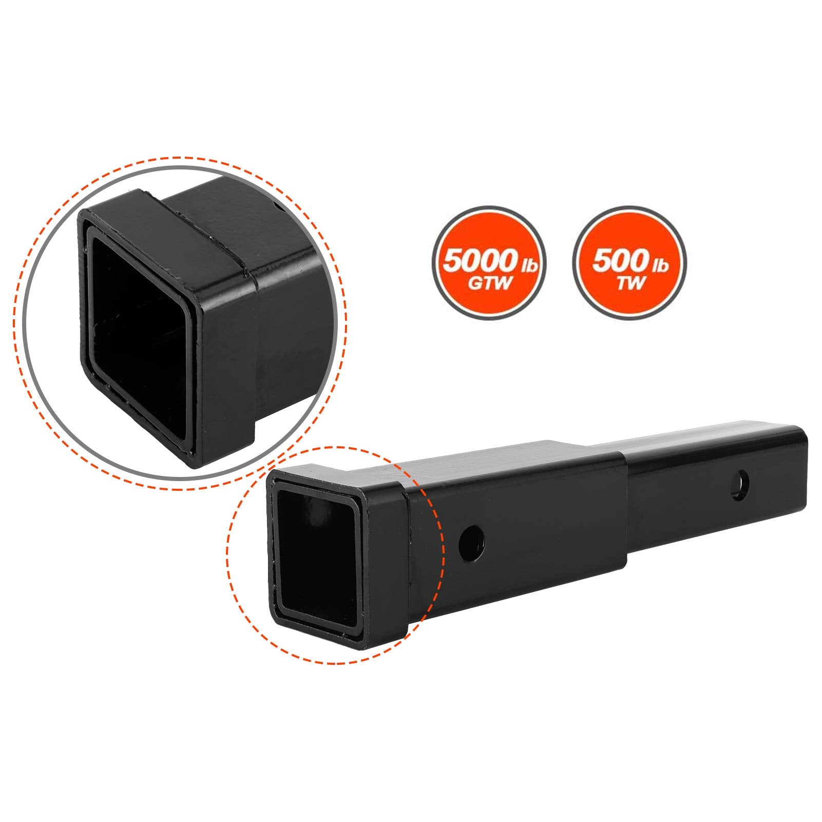 Trailer Hitch Extender, Trailer 12 inches Hitch Extension Receiver Tube Extenders 5000lbs Towing, Towing Hitch Receiver Extender