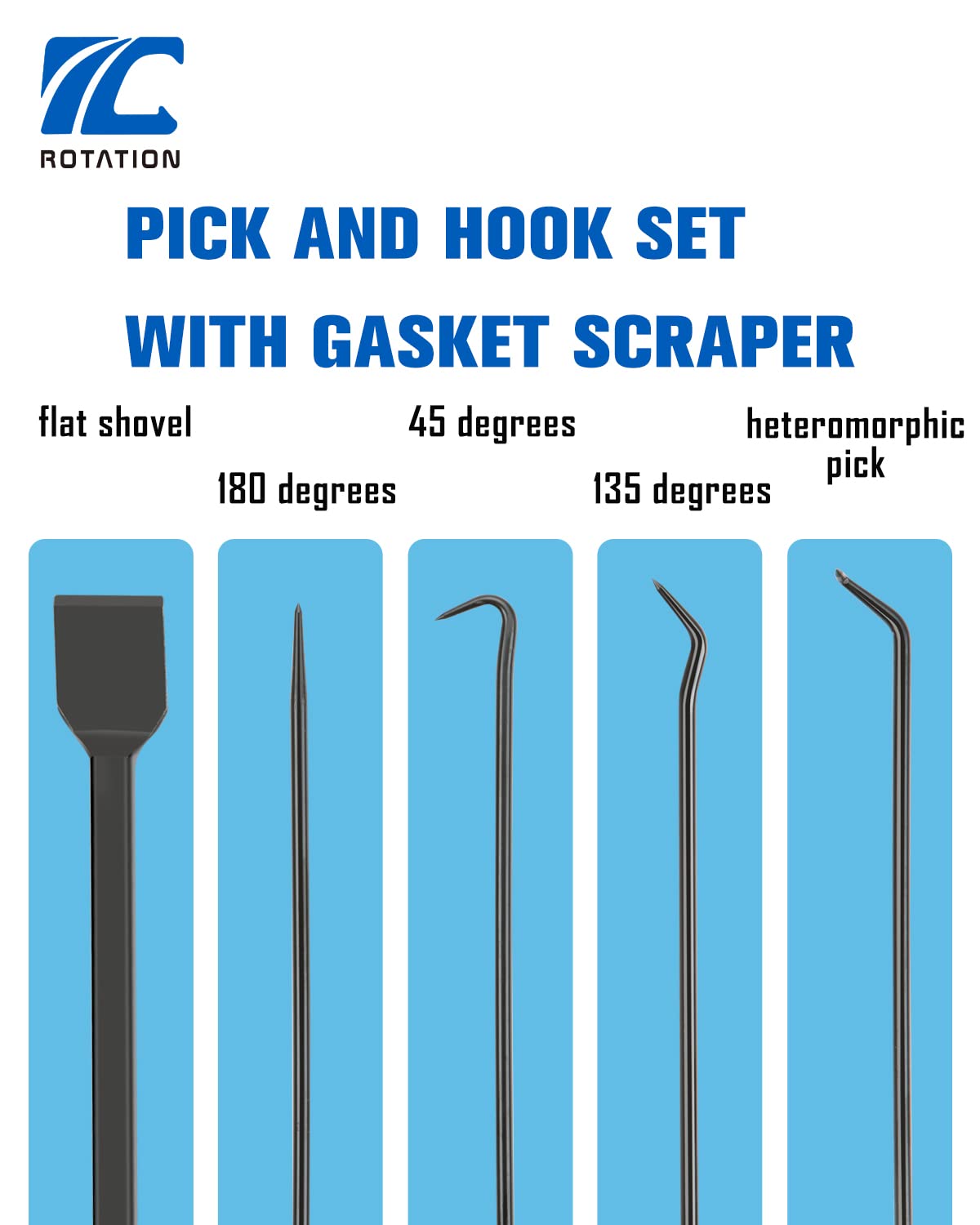 Rotation Precision Hook And Pick Set With Scraper, 9 Piece Set, Chrome Vanadium Steel Shaft, For Remove Hoses And Gaskets, Auto