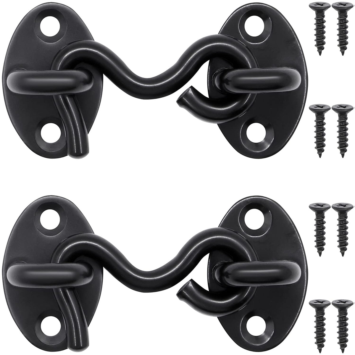 Qjzxuezhen 2Pcs 2 Inch Barn Door Lock, Cabin Hook Eye Latch Gate Door Swivel Window Door Hook With Mounting Screws (Black)