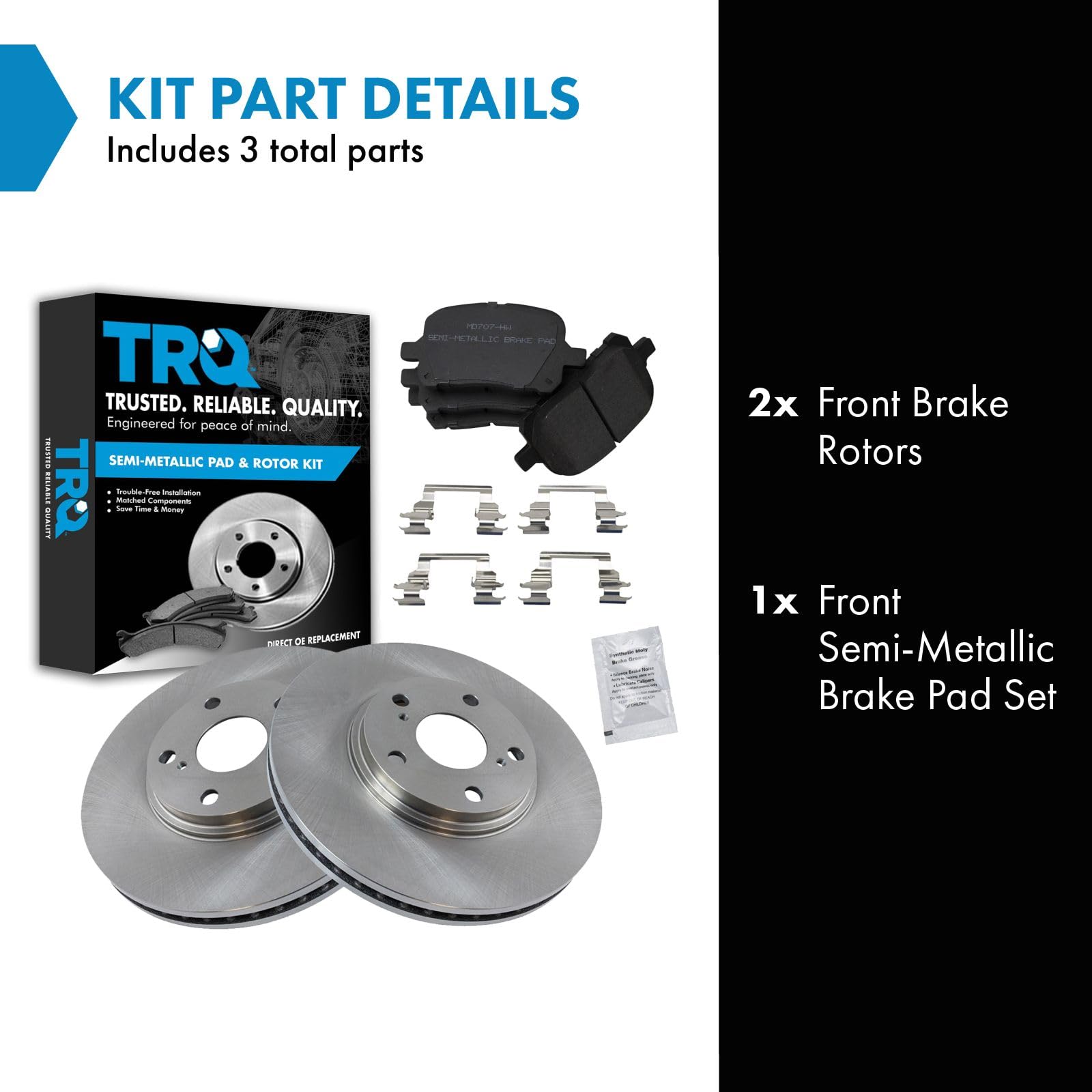 Trq Front Brake Pad & Rotor Kit Brake Pads Brake Rotor Semi-Metallic Compatible With 1999-2001 Lexus Rx300