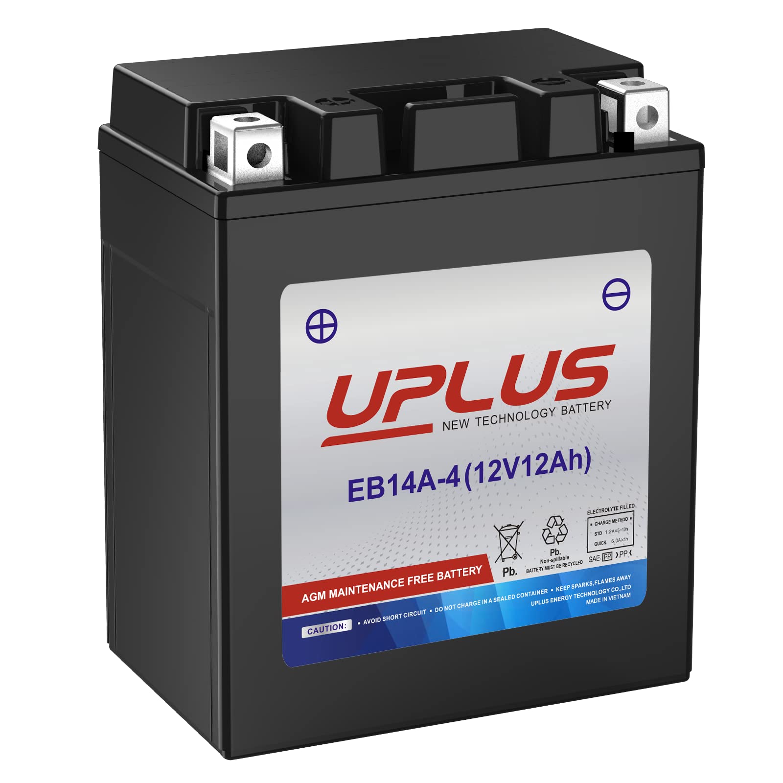 Uplus Atv Battery Ytx14Ah-Bs, Eb14A-4 Scooter Snowmobile Utv Motorcycle Battery Maintenance Free - Sealed Agm Powersports Batter