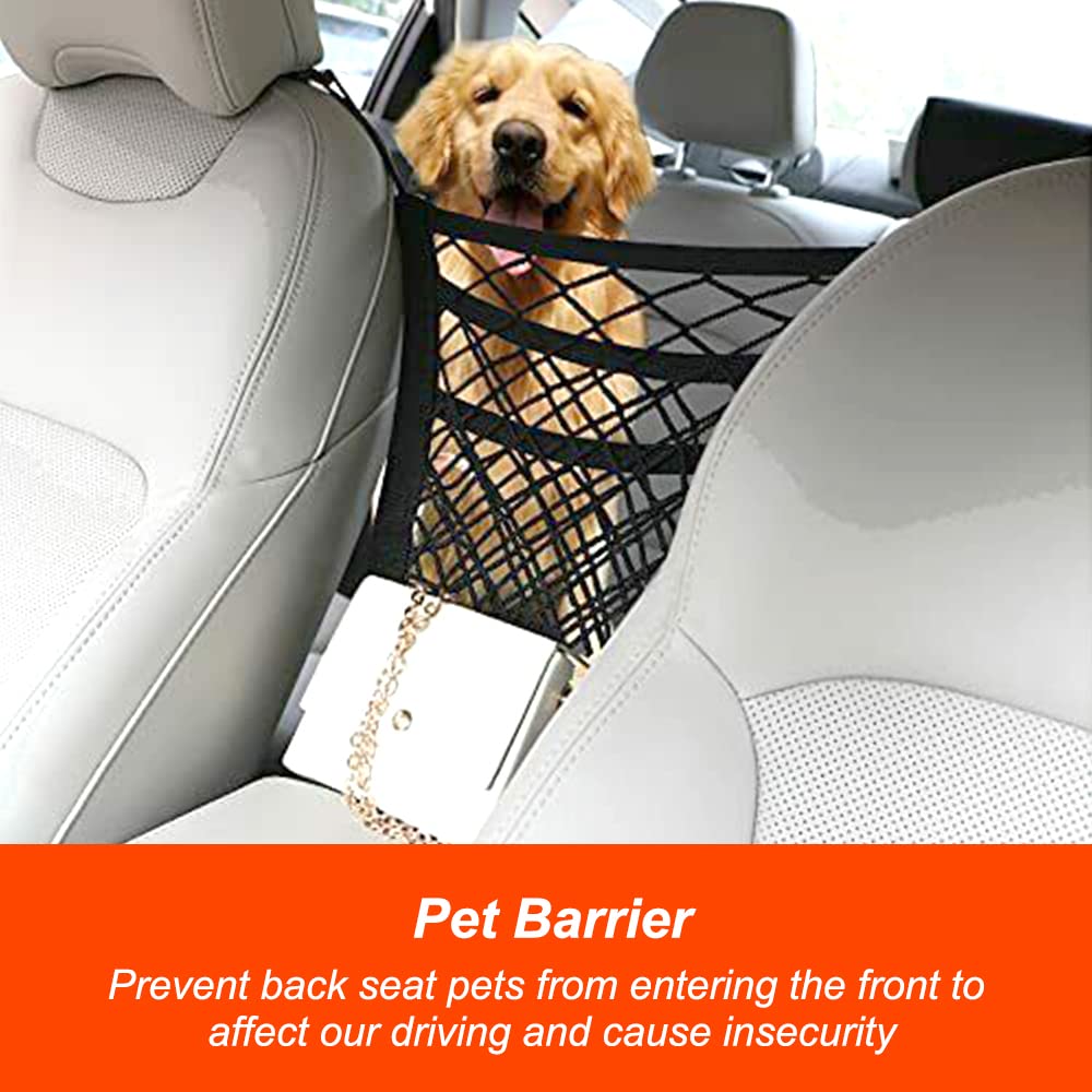 Luckybay 3-Layer Car Mesh Organizer, Seat Back Net Bag, Barrier Of Backseat Pet Kids, Universal For Car, Suv