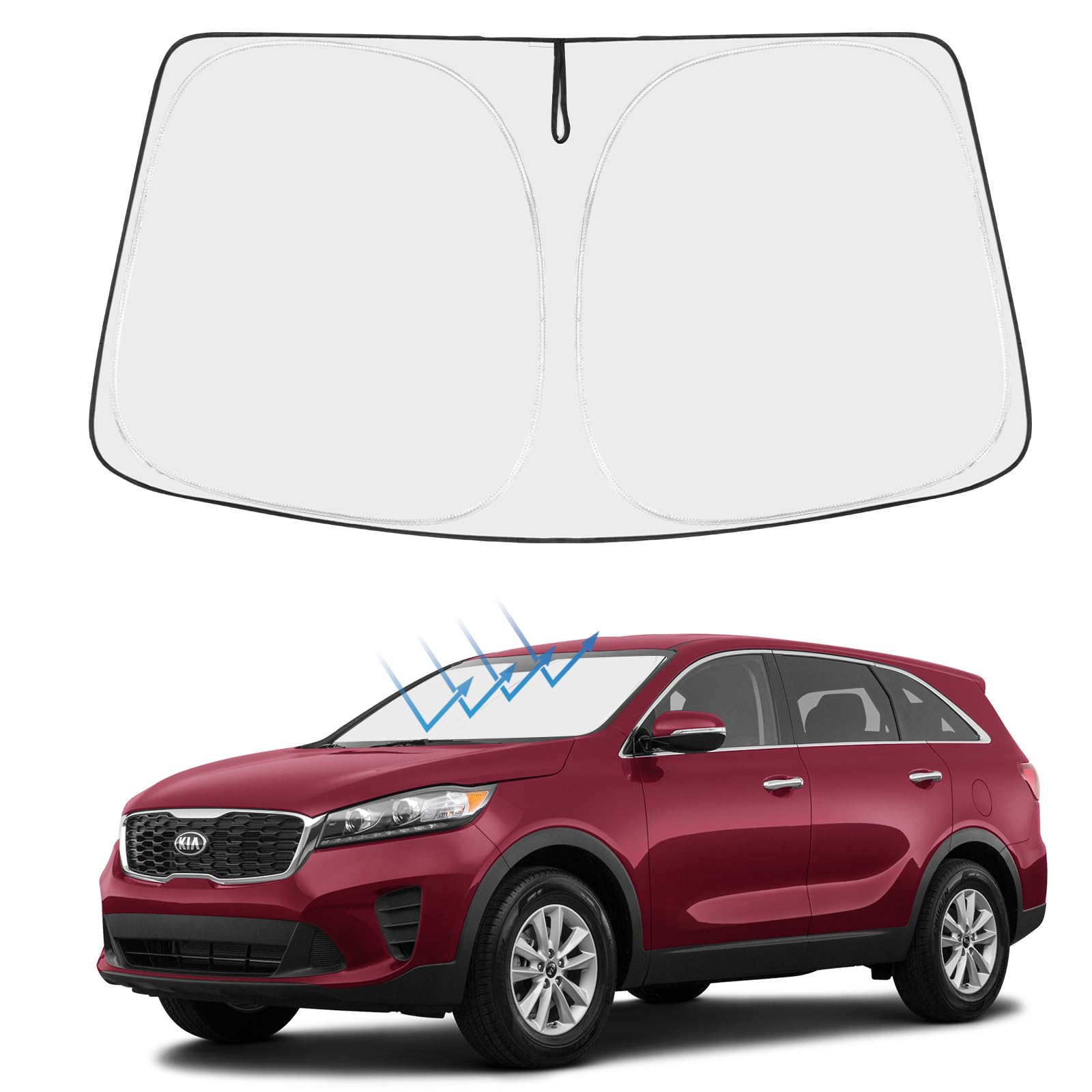 Proadsy 2025 Upgrade Windshield Sun Shade Custom Fit Kia Sorento 2016-2020 4-Layer Foldable Front Sunshade Protector Sun Visor B