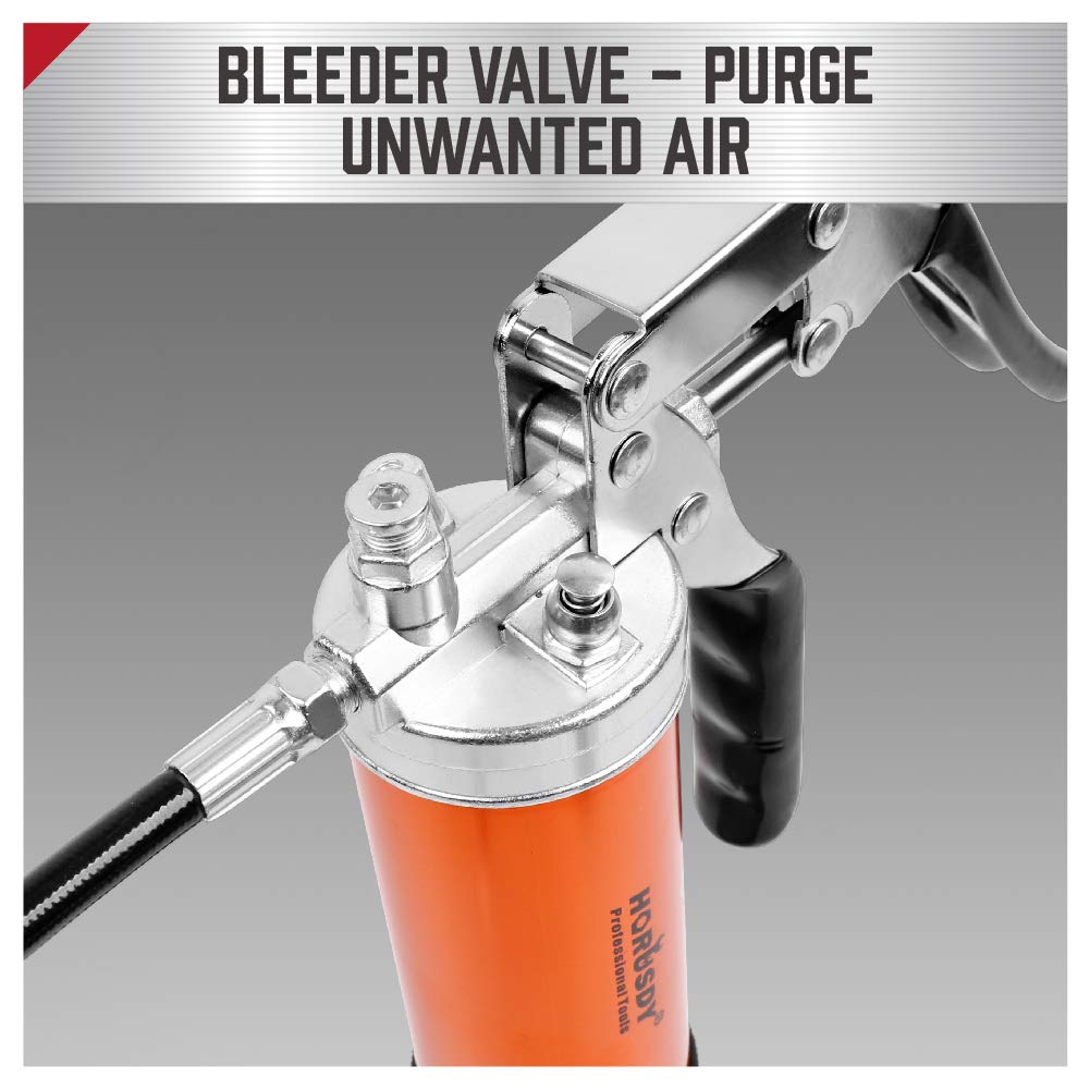 Horusdy Grease Gun, 7000 Psi Heavy Duty Pistol Grip Grease Gun With 14 Oz. Grease & 18 Flex Hose Coupler