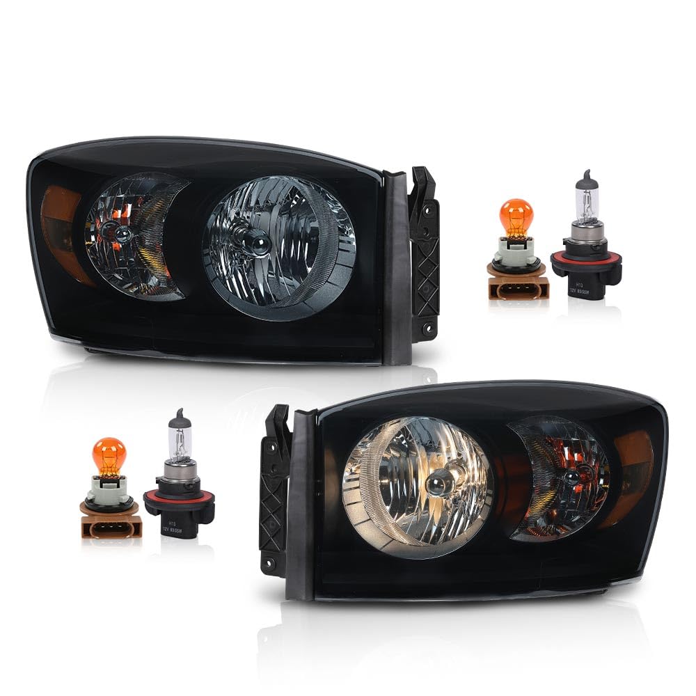 Cheda Front Headlights Assembly Headlamp W/Bulbs Compatible With Dodge Ram 1500 2006-2008/Fit Dodge Ram 2500 3500 2006-2009 Head
