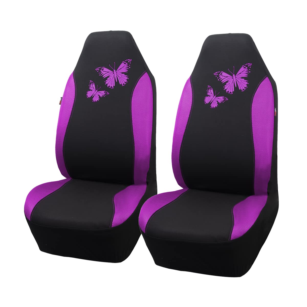 Flying Banner Butterfly Car Seat Covers Ful Set Fashion Universal Lady Woman Female Rear Bench Split Colorized (2 Fronts, Purple