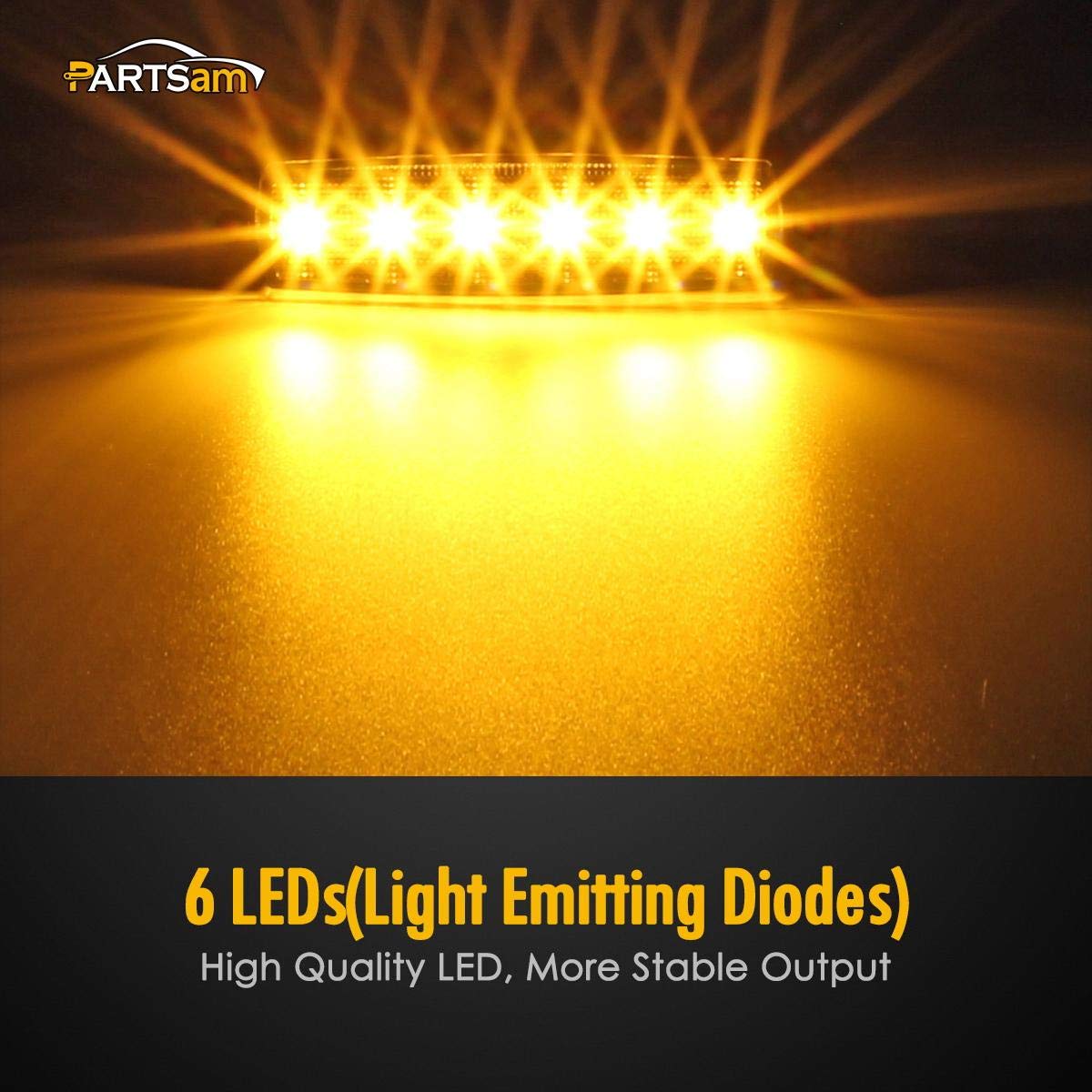 Partsam 10Pcs 3.8'' Thin Amber 6Led Side Marker Clearance Lights Grill Lights Strip Indicators For 12V Trailer Lorry Van Trucks