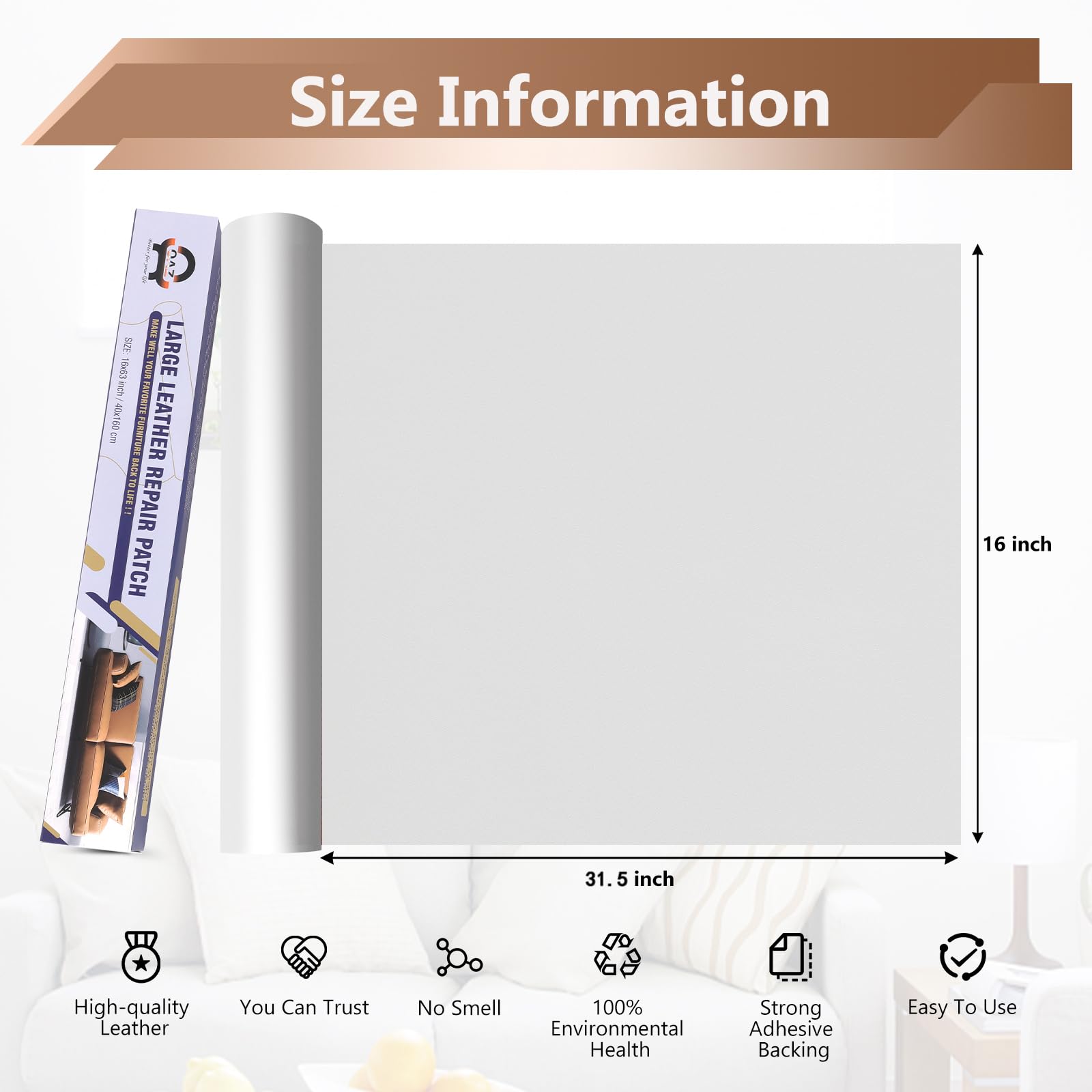 Oaz Leather Repair Tape For Furniture, 16X31.5 Inch Self Adhesive Leather Repair Patch Tape For Car Seat, Leather Repair Kit For